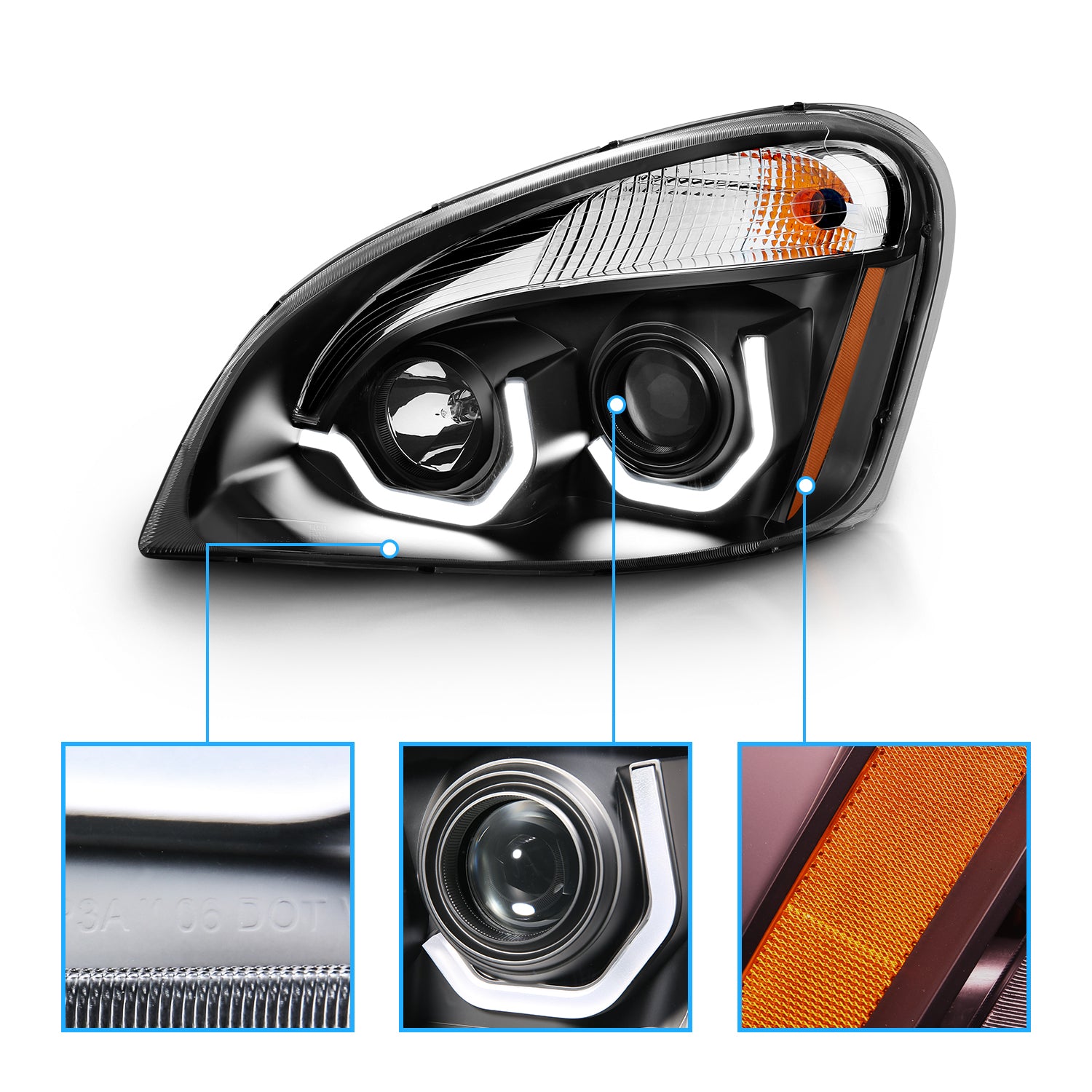 FREIGHTLINER CASCADIA 08-15 PROJECTOR PLANK STYLE H.L BLACK AMBER REFLECTOR