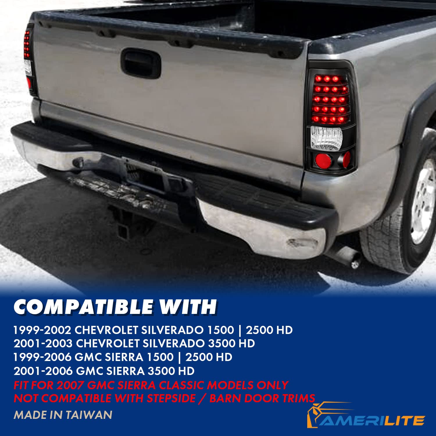 GMC SIERRA 99-07/CHEVY SILVERADO 99-03 (1500/2500 SERIES 99-02 & 3500 SERIES 2003) LED TAIL LIGHTS BLACK (3 HOLE)