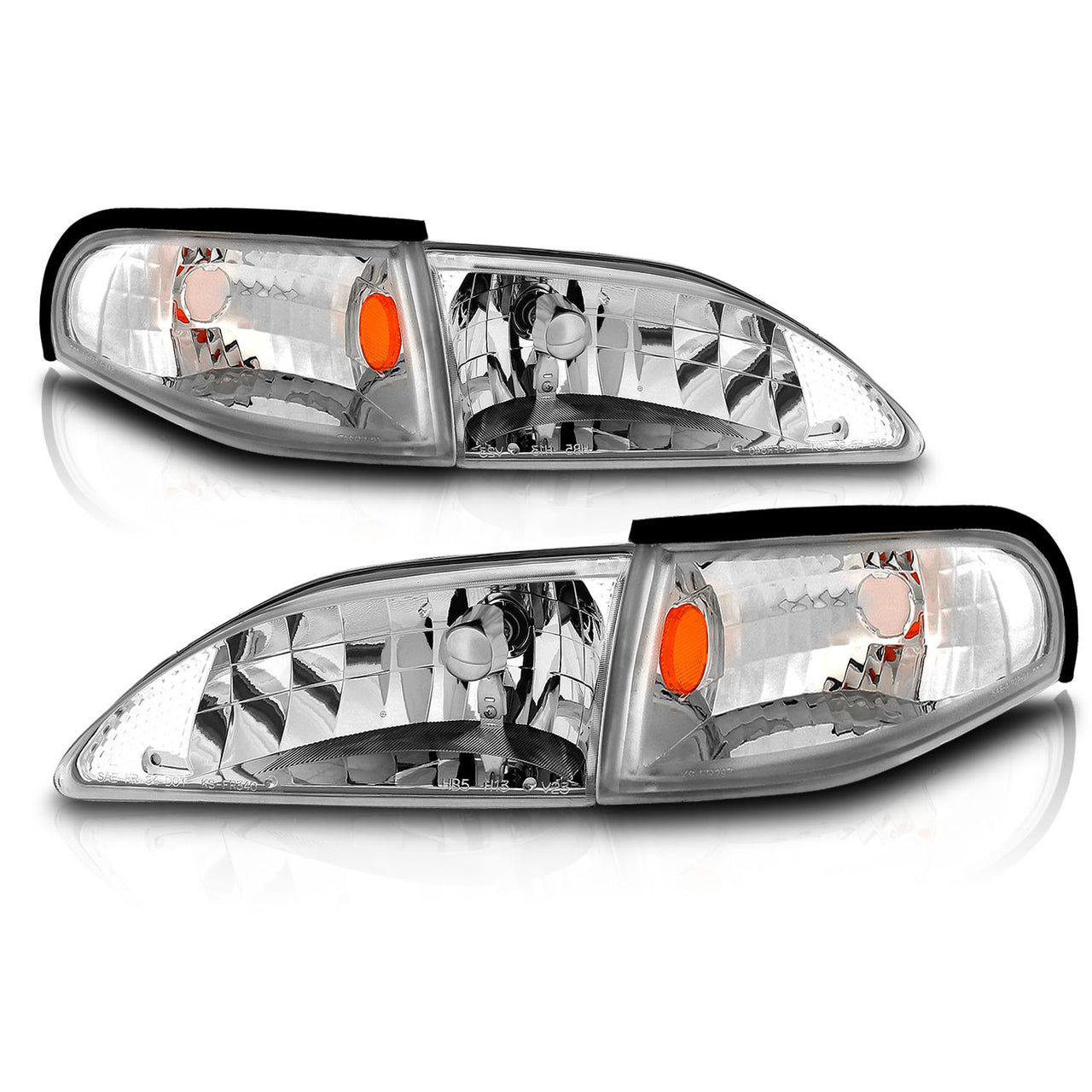 FORD MUSTANG 94-98 CRYSTAL HEADLIGHTS CHROME W/ CORNER AMBER