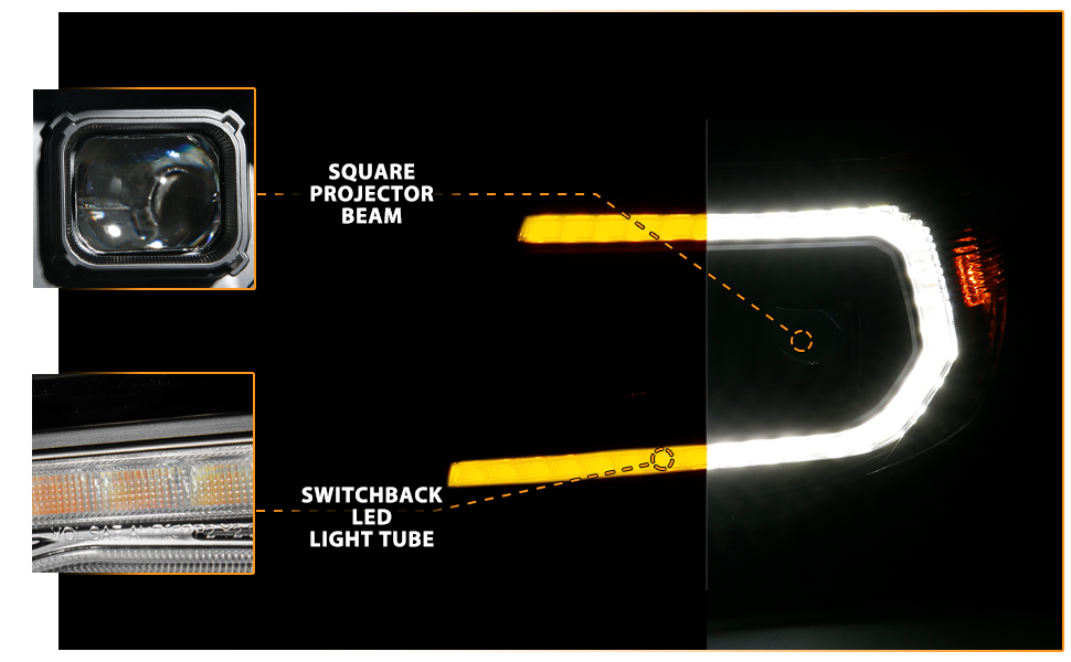 TOYOTA TACOMA 05-11 PROJECTOR SEQUENTIAL LIGHT BAR STYLE HEADLIGHTS BLACK AMBER  (W/ C LIGHT BAR)