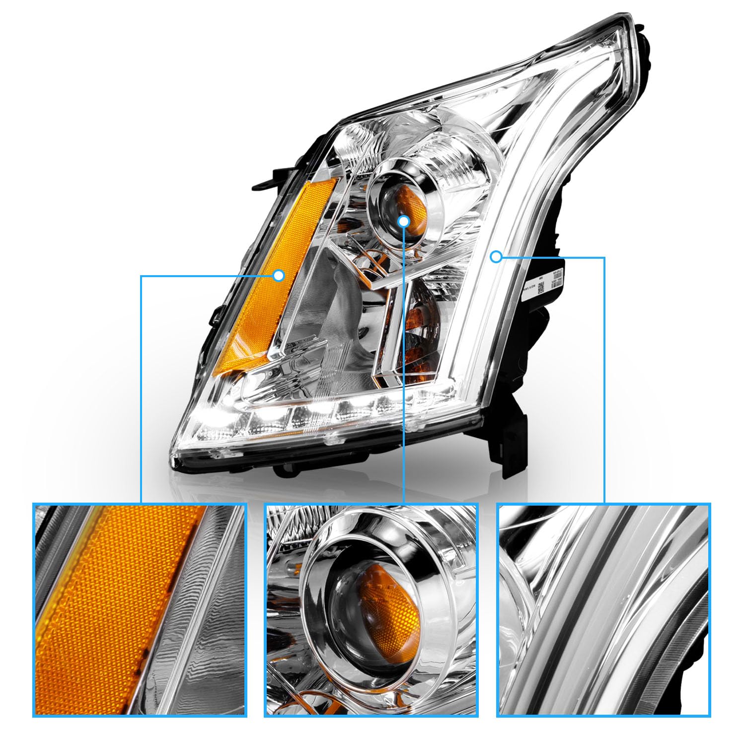 CADILLAC SRX 10-12 PROJECTOR LIGHT BAR STYLE HEADLIGHTS CHROME CLEAR AMBER
