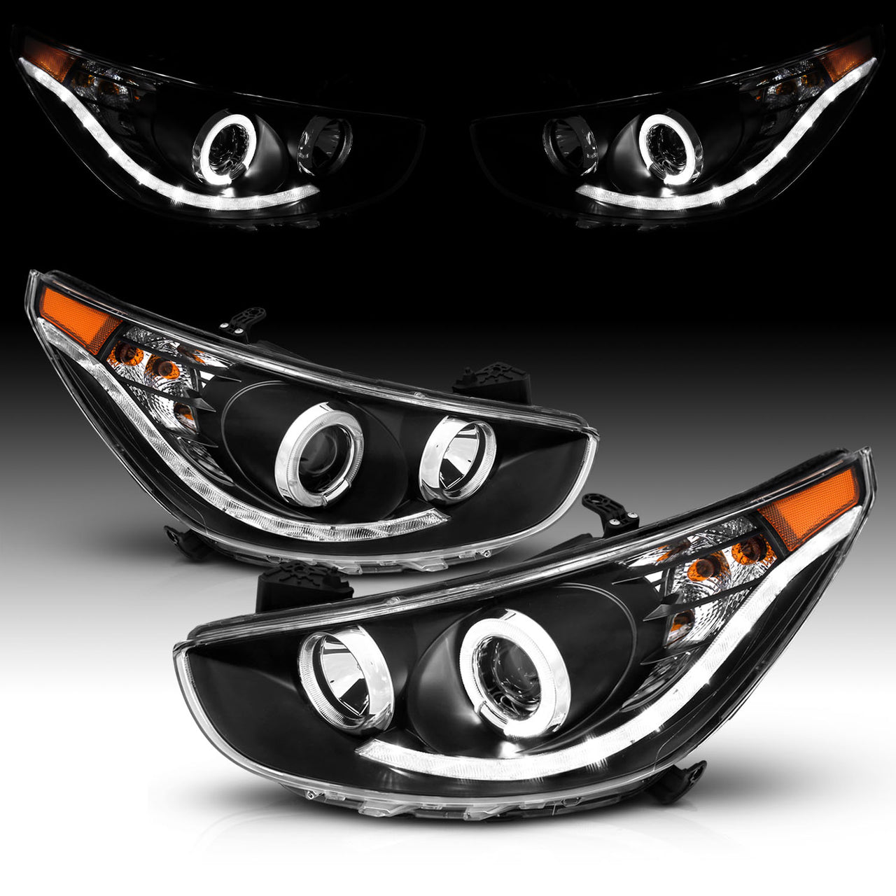 HYUNDAI ACCENT 11-13 4DR/HATCHBACK PROJECTOR HEADLIGHTS HALO BLACK CLEAR AMBER