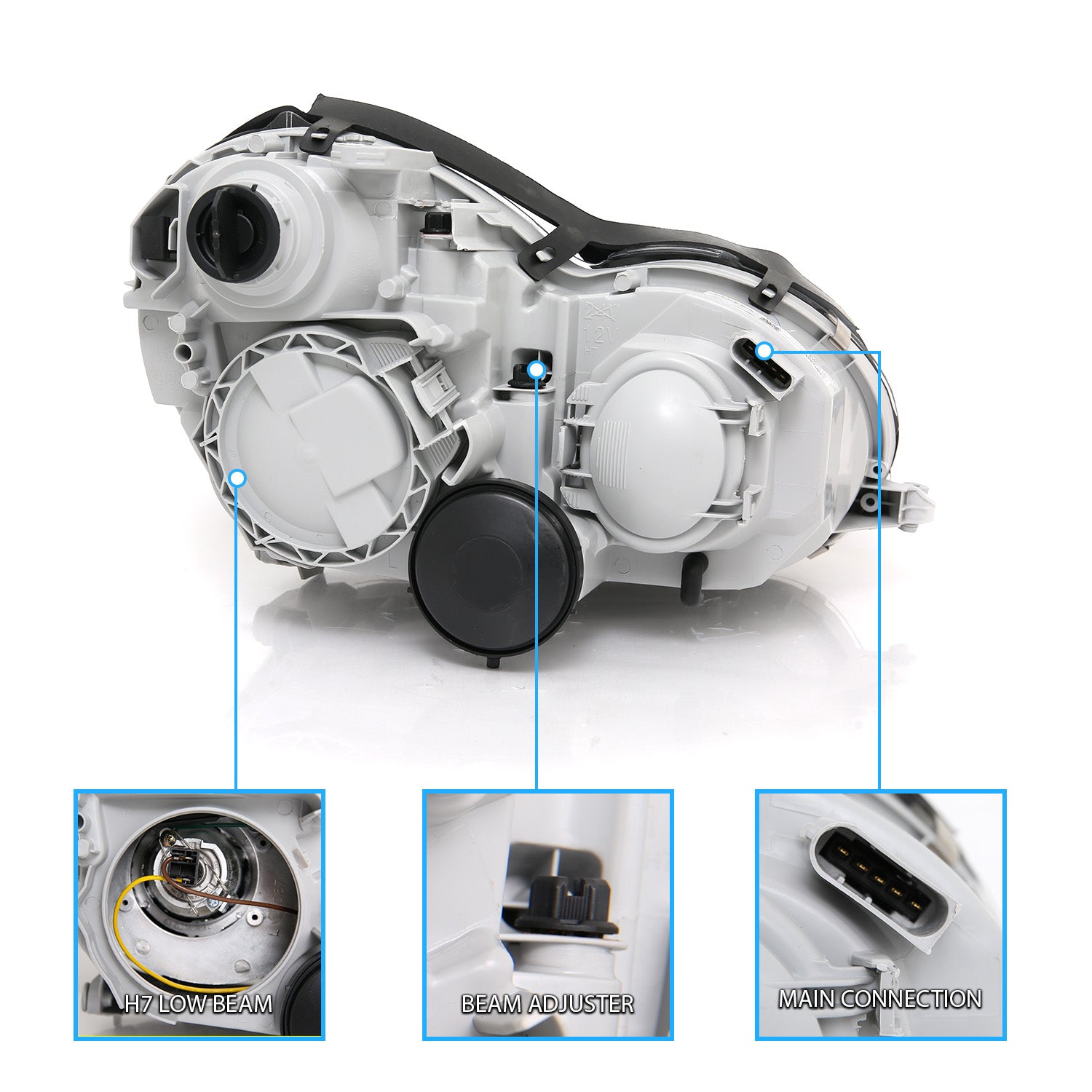 MBZ C CLASS W203 00-07 PROJECTOR HEADLIGHTS BLACK CLEAR