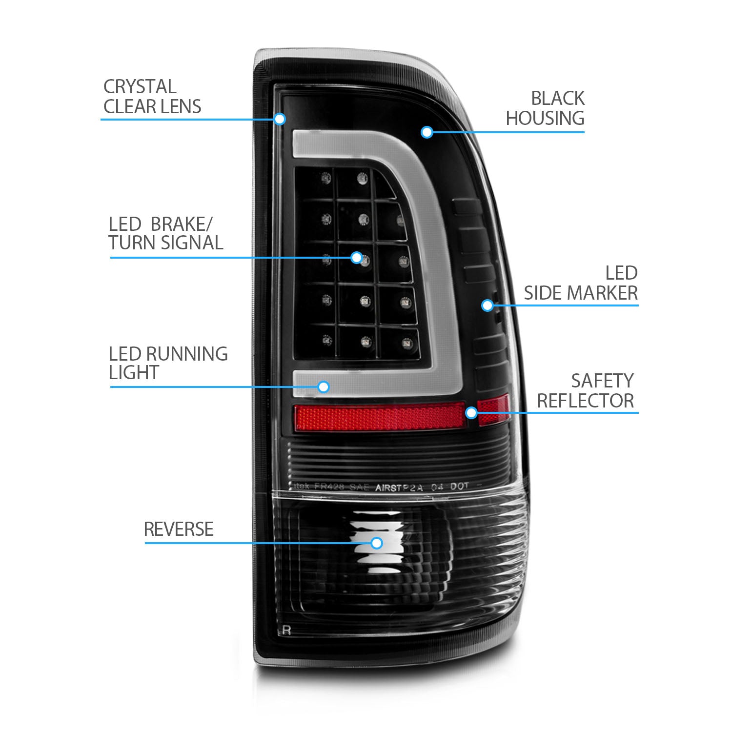 FORD F-150/F250 97-04 STYLESIDE/SUPER DUTY 99-07 LED TAIL LIGHTS BLACK HOUSING CLEAR LENS W/ C LIGHT BAR