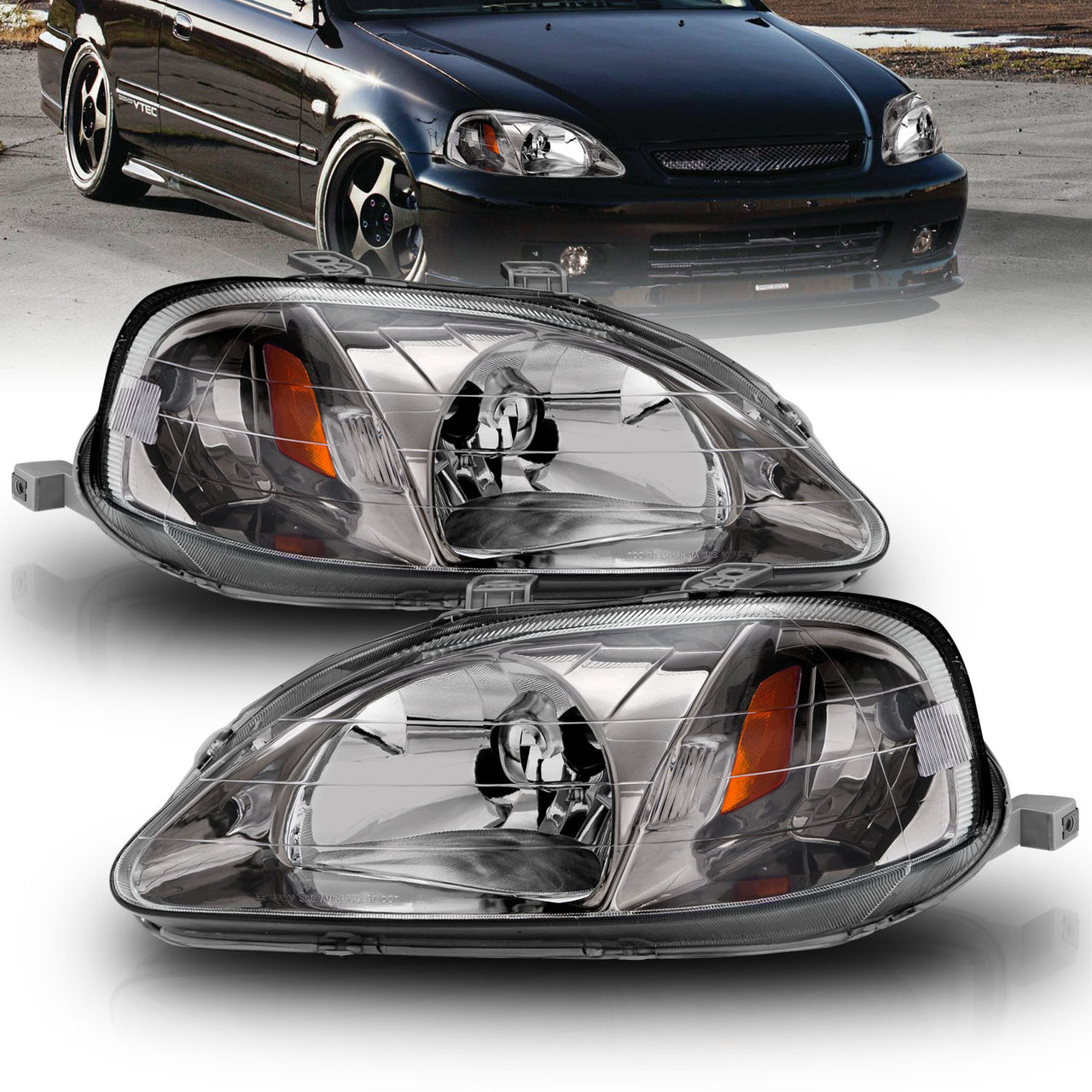 HONDA CIVIC 99-00 CRYSTAL HEADLIGHTS GUN METAL AMBER