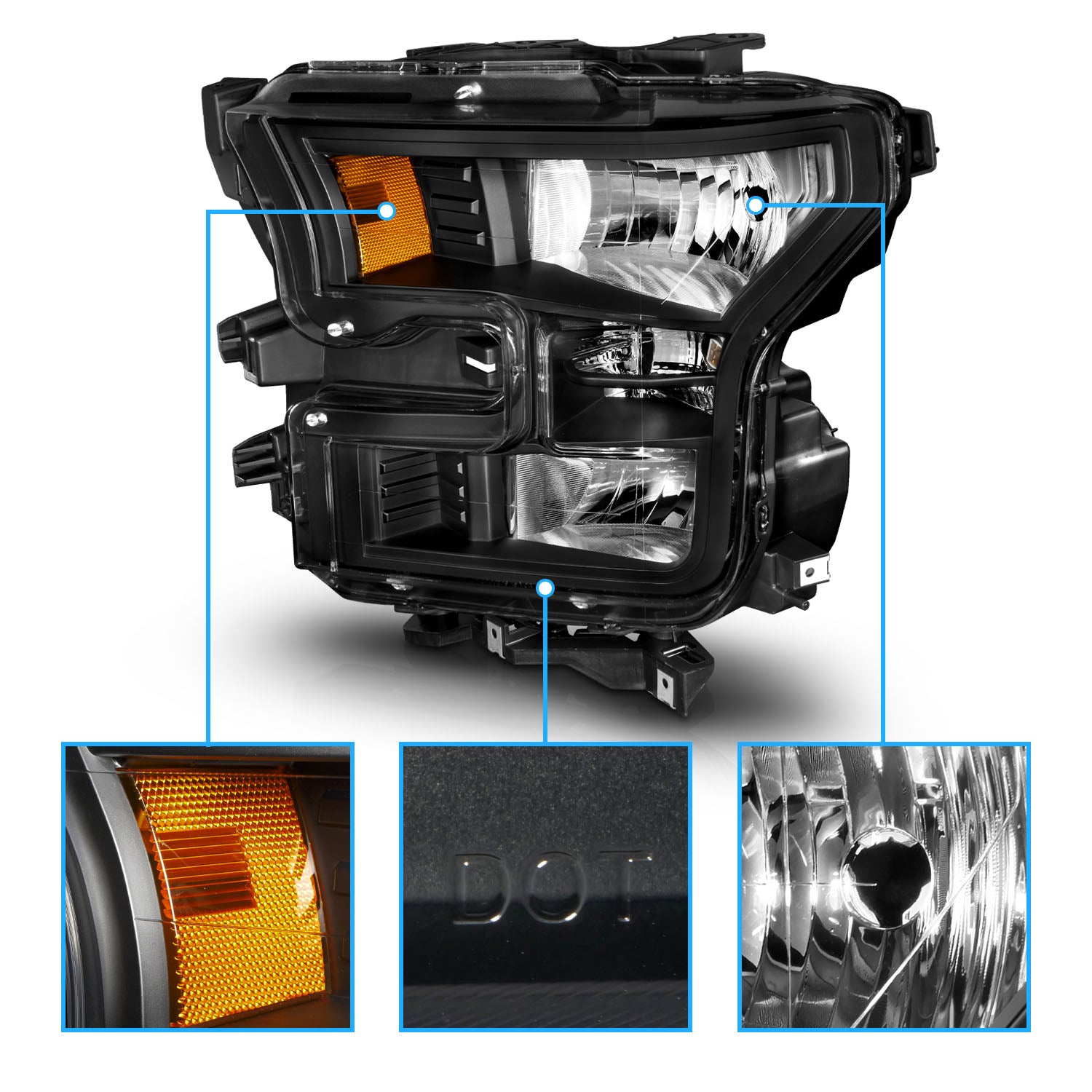 FORD F-150 15-17 HEADLIGHTS BLACK HOUSING (OE STYLE)