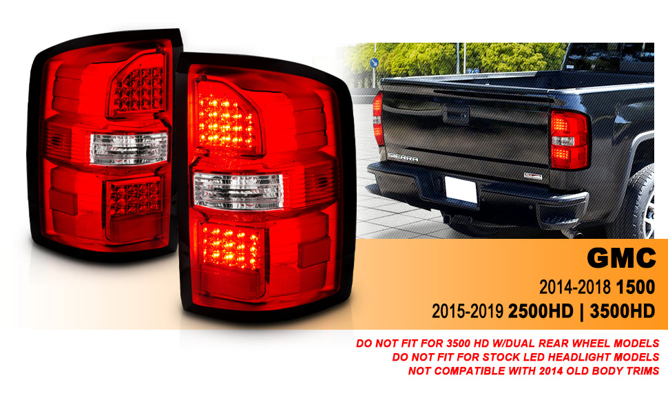 GMC SIERRA 14-18 LED TAIL LIGHTS RED/CLEAR  (NON-OEM LED ONLY)