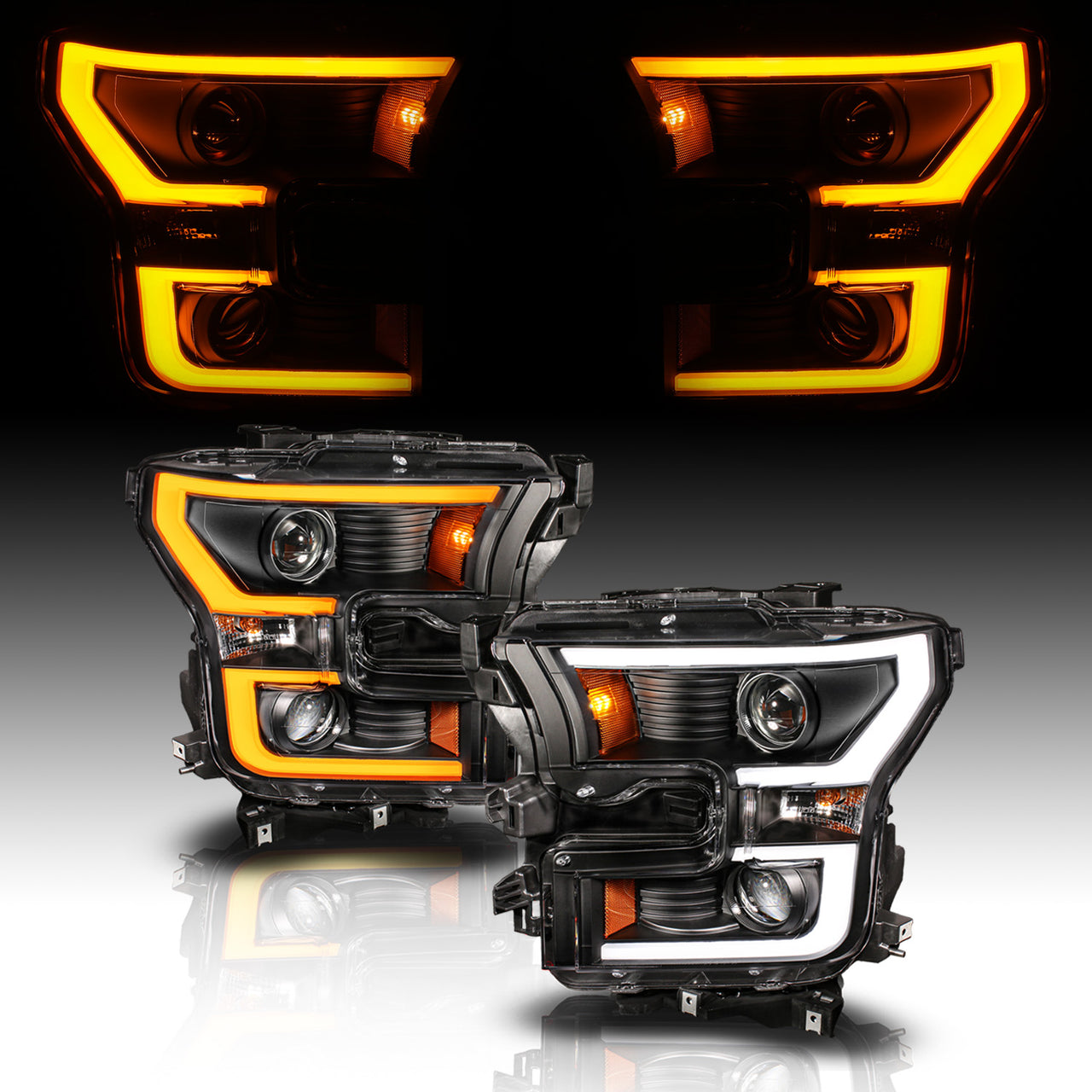 FORD F-150 15-17 PROJECTOR LIGHT BAR STYLE SWITCHBACK HEADLIGHTS BLACK AMBER