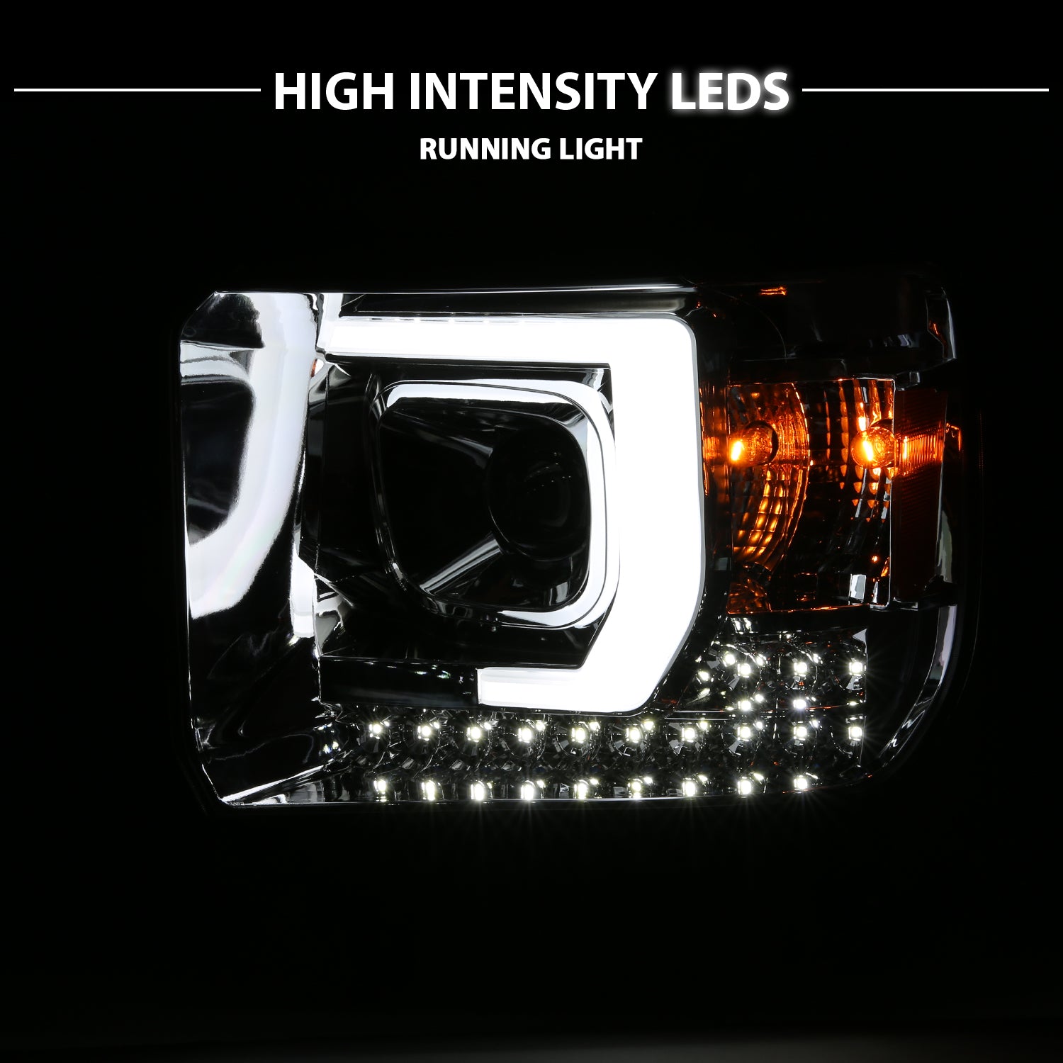 GMC SIERRA 1500嚙?4-15/2500HD/3500HD 15-19 PROJECTOR嚙?LIGHT BAR STYLE HEADLIGHTS CHROME W/ DRL嚙?HALOGEN TYPE MODEL W/O FACTORY DRL)