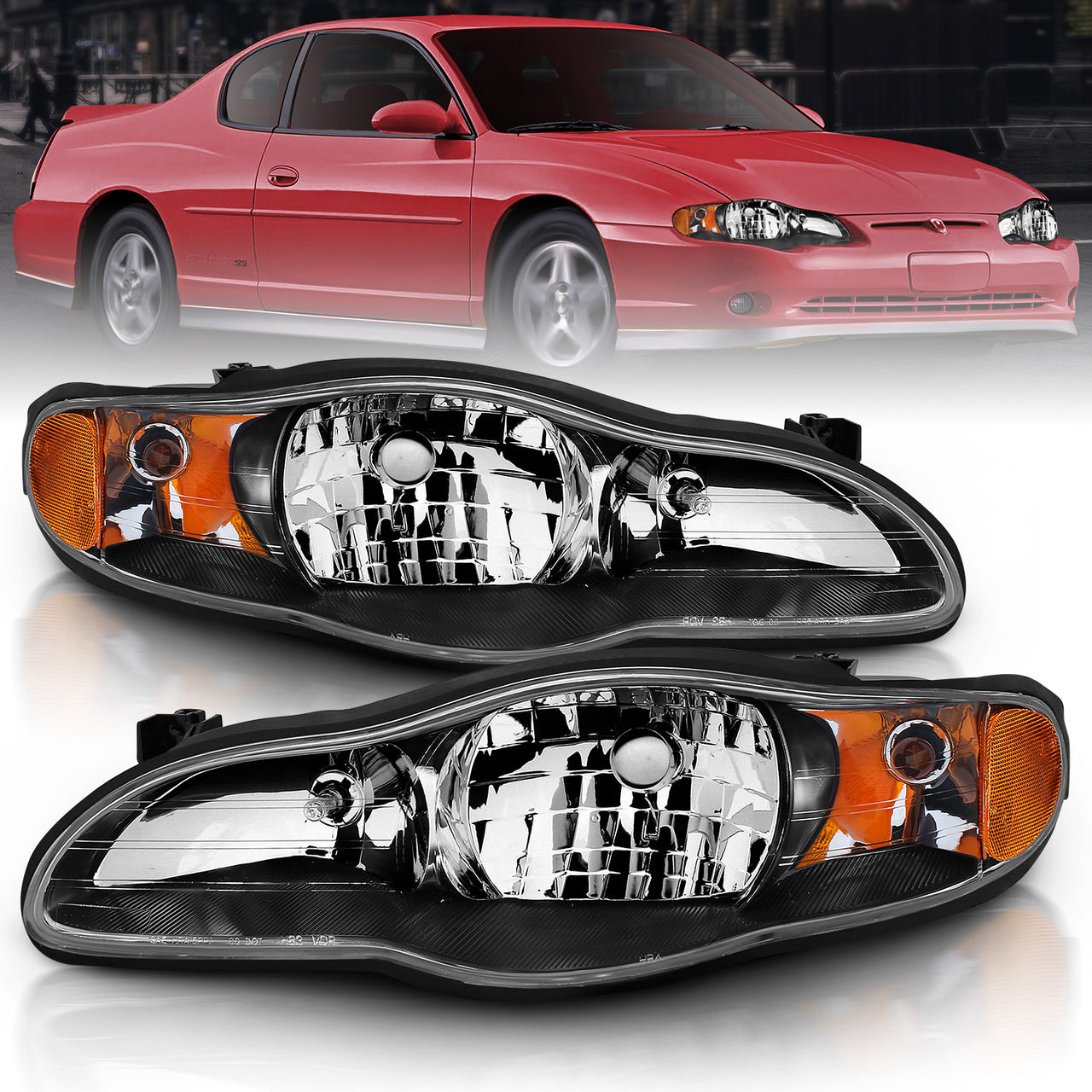 CHEVY MONTE CARLO 00-05 HEADLIGHTS BLACK AMBER