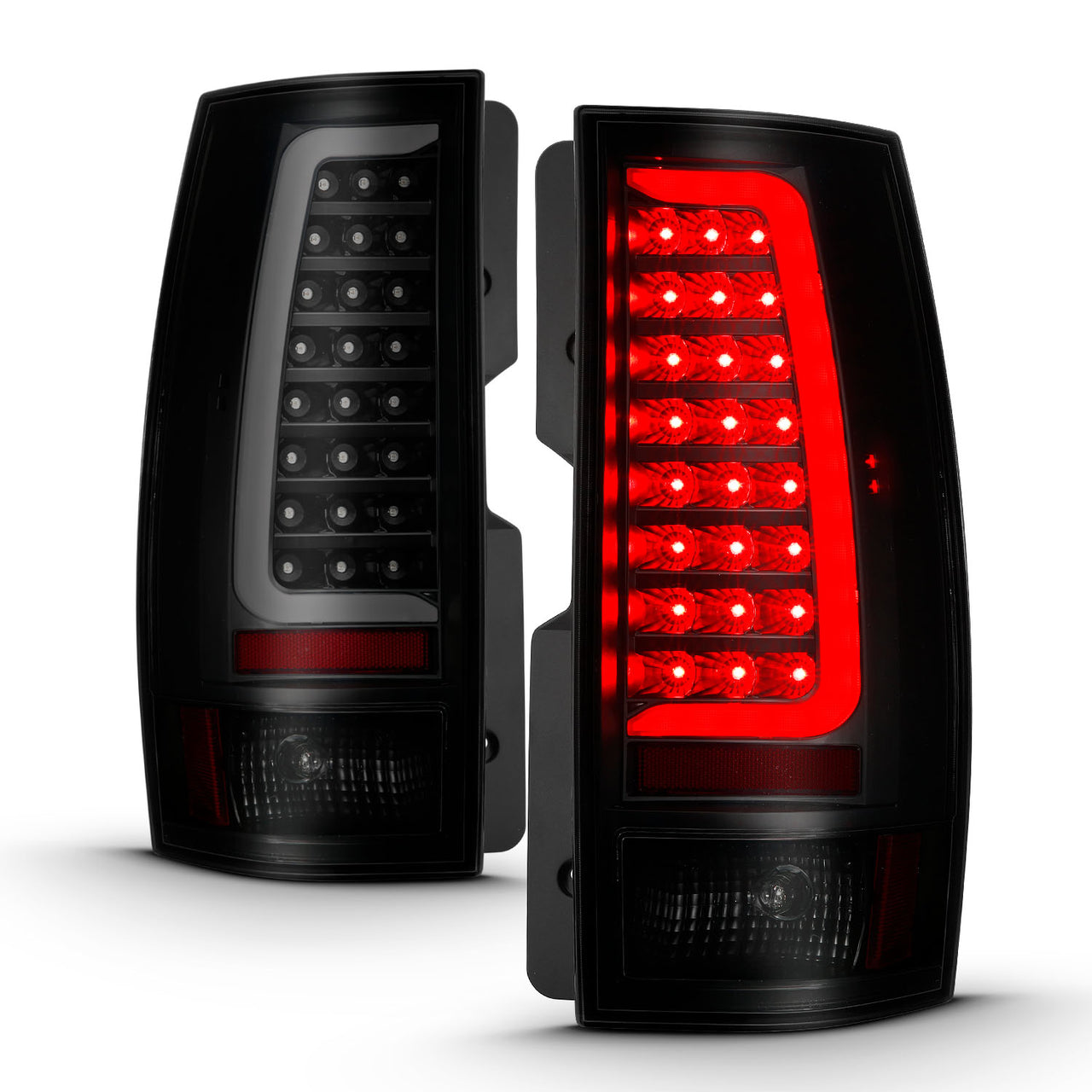 CHEVY TAHOE/SUBURBAN 07-14 LED TAIL LIGHTS BLACK HOUSING SMOKE LENS W/ C LIGHT BAR