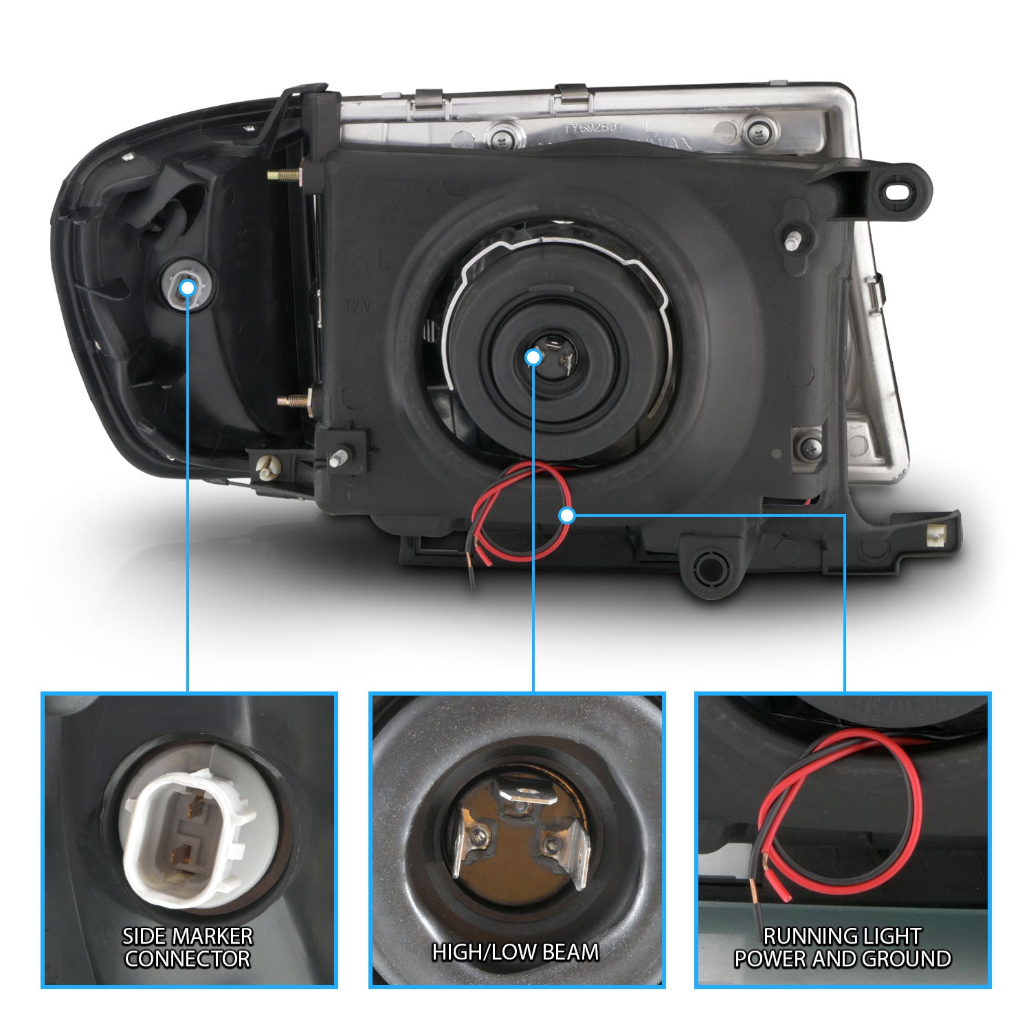 TOYOTA TACOMA 2WD (W/O PRERUNNER)   
 97-00 HEADLIGHTS BLACK (W/SIDE MARKERS)  (W/ C LIGHT BAR)