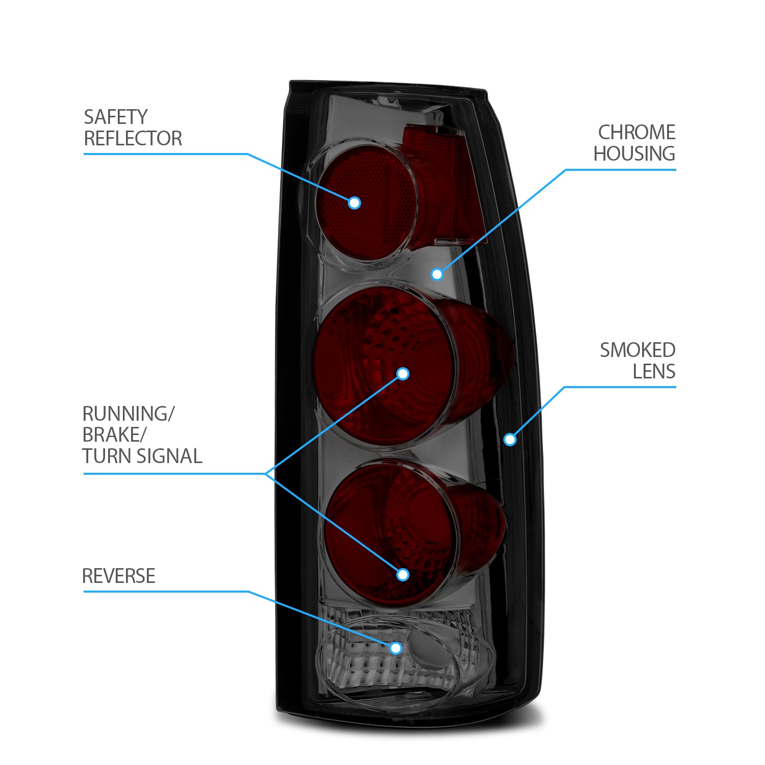 Chevy/GMC C/K 1500/2500/3500 88-99, SUBURBAN/YUKON 92-00, TAHOE 94-00, BLAZER 92-94, CADILLAC ESCALADE 99-00 TAIL LIGHTS 3D SMOKE
