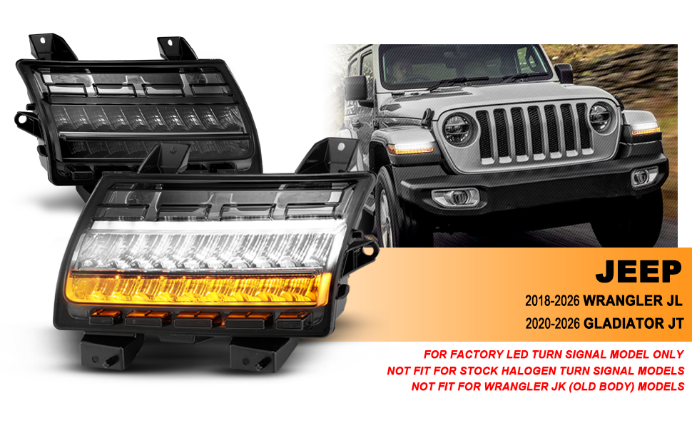 JEEP WRANGLER 18-21 / GLADIATOR 20 LED SIDE MARKERS SMOKE  (SEQUENTIAL SIGNAL) (FOR HIGH CONFIGURED)