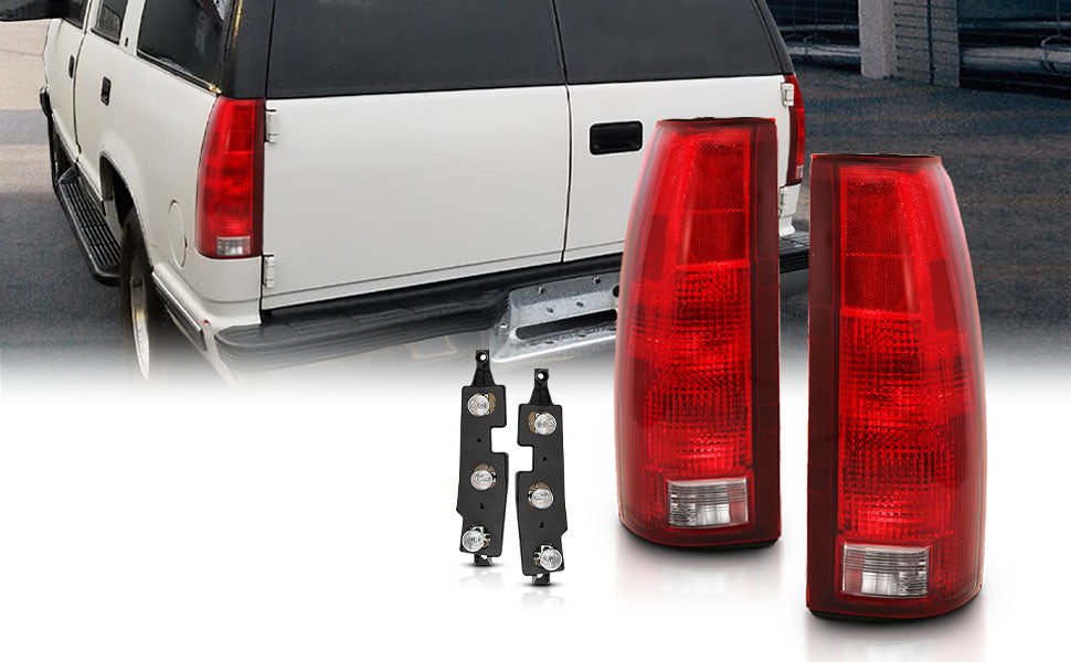 CHEVY BLAZER/TAHOE GMC YUKON/SIERRA 92-00 CHEVY SUBURBAN 92-99/ CHEVY C10 K10 88-02 TAILIGHTS CHROME W/ CONNECTOR CIRCUIT BOARD BULBS (OE REPLACEMENT)