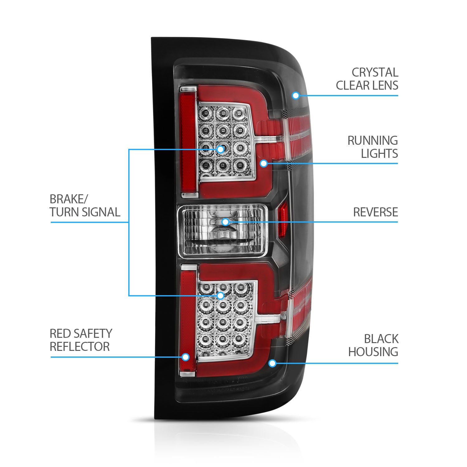 CHEVY SILVERADO 14-17 LED TAIL LIGHTS BLACK HOUSING CLEAR LENS (SEQUENTIAL SIGNAL)
