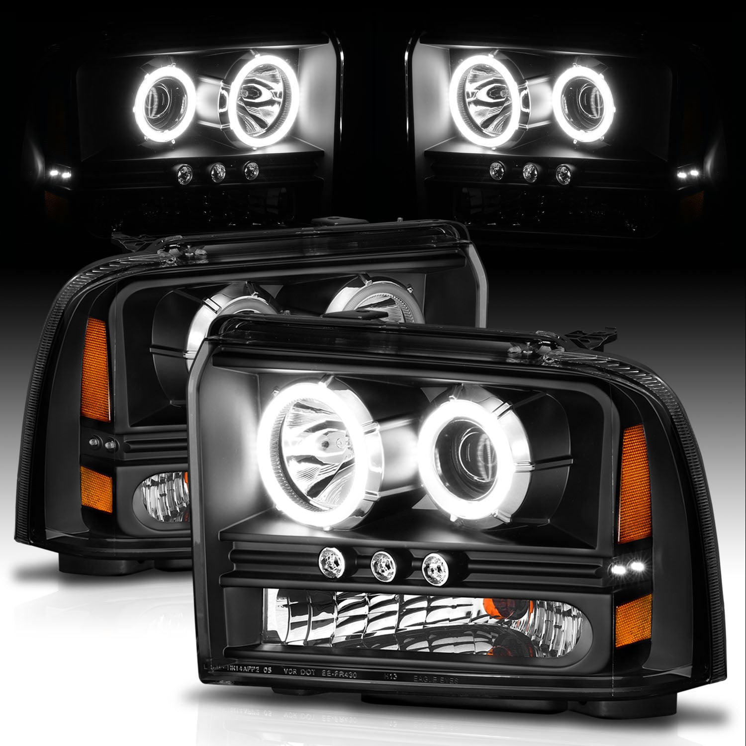 FORD F-250/350/450/550 SUPERDUTY 05-07/EXCURSION 2005 PROJECTOR HEADLIGHTS BLACK CLEAR W/ LED STRIP (SMD LED) 1PC