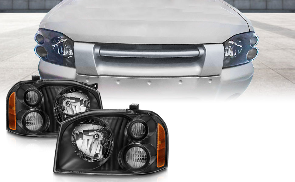 NISSAN FRONTIER 01-04 SE/SC MODEL HEADLIGHTS CRYSTAL BLACK AMBER
