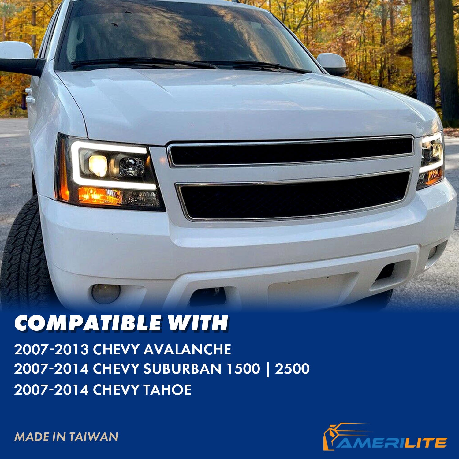 CHEVY TAHOE/SUBURBAN/AVALANCHE 07 PROJECTOR HEADLIGHTS G2 BLACK CLEAR AMBER