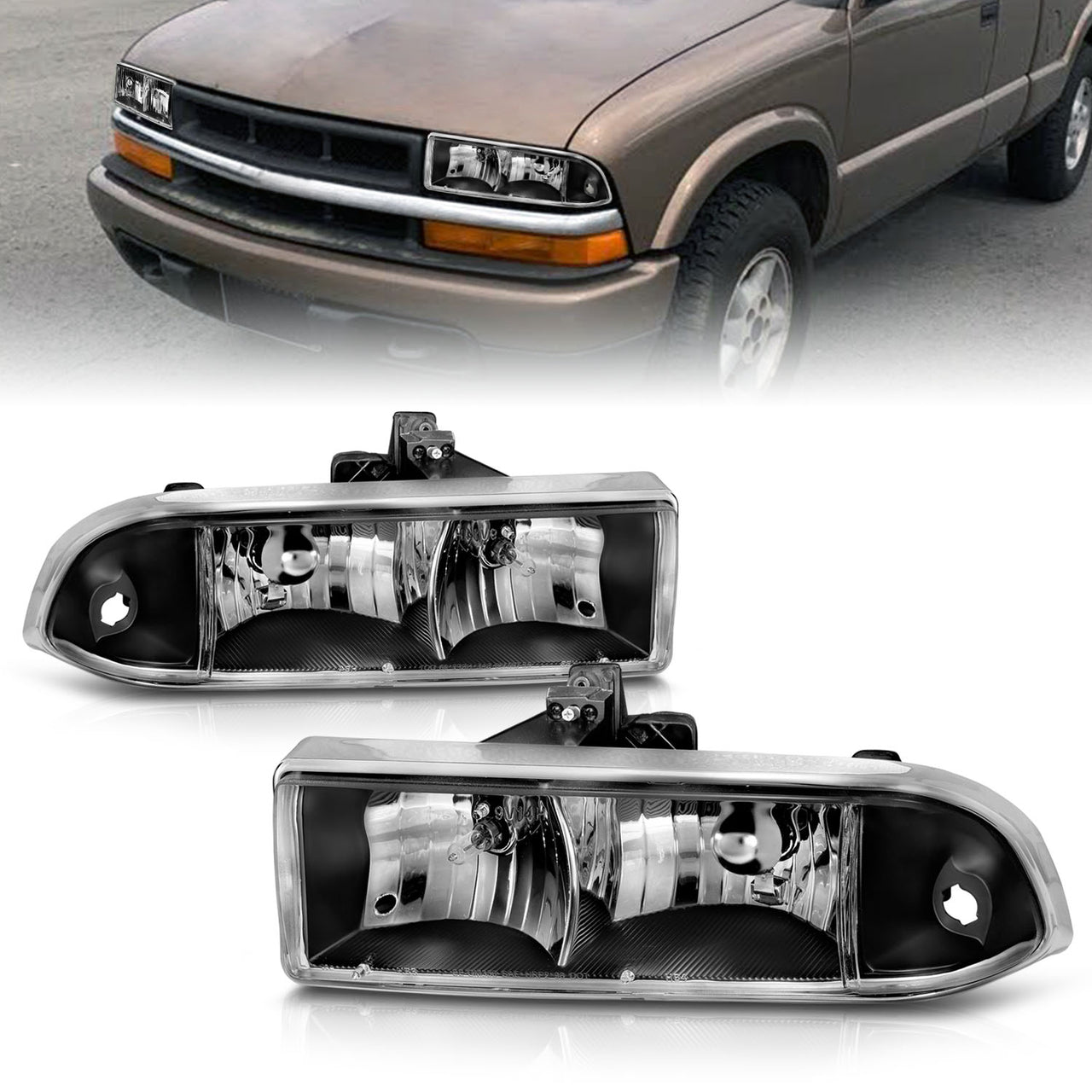 CHEVY S10/BLAZER 98-04 CRYSTAL HEADLIGHTS BLACK