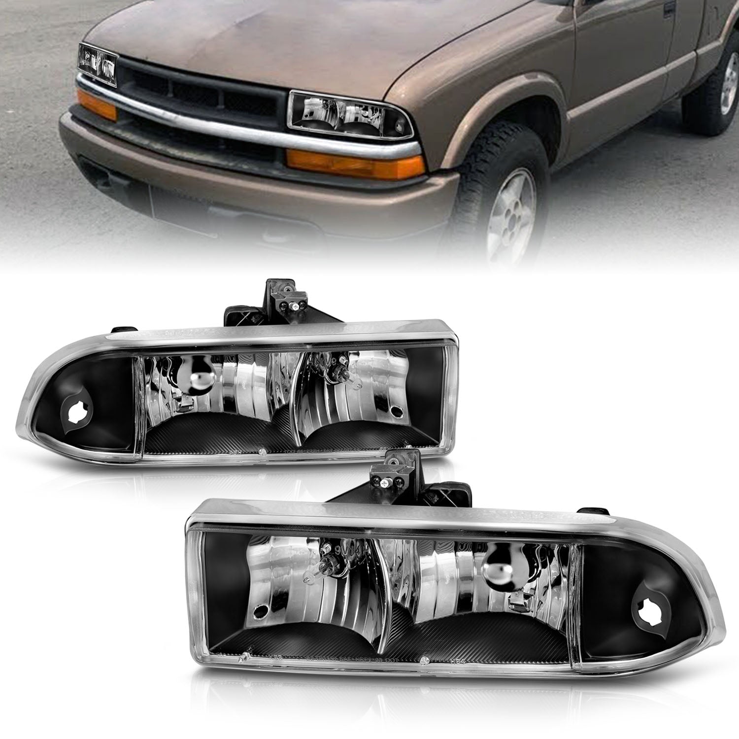 CHEVY S10/BLAZER 98-04 CRYSTAL HEADLIGHTS BLACK