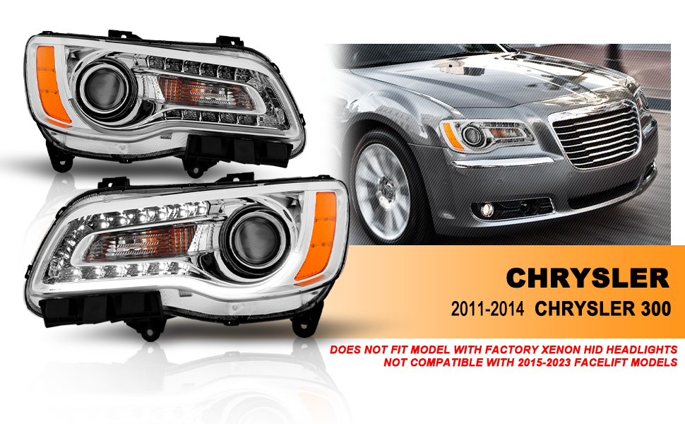 CHRYSLER 300 11-UP PROJECTOR LIGHT BAR STYLE HEADLIGHTS CHROME CLEAR AMBER