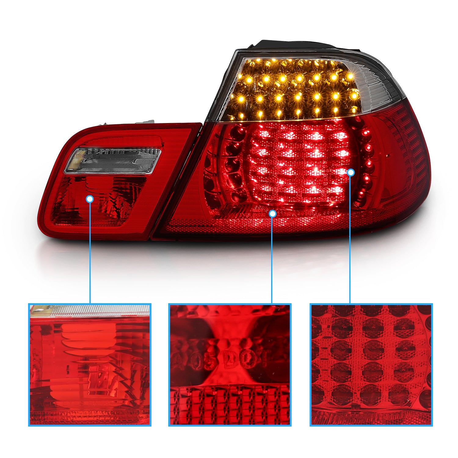 BMW 3 SERIES E46 99-01 2DR LED TAIL LIGHTS RED/SMOKE 4PCS