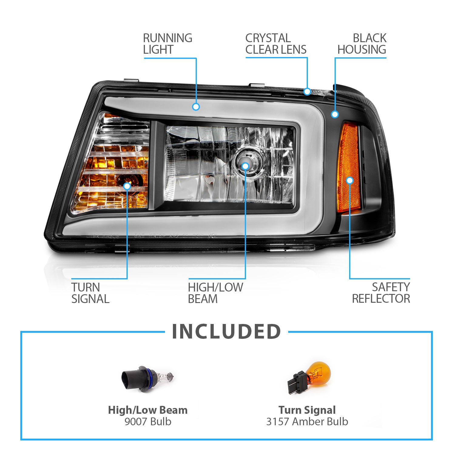 FORD RANGER 01-11 HEADLIGHTS HALO BLACK AMBER  (W/ C LIGHT BAR)