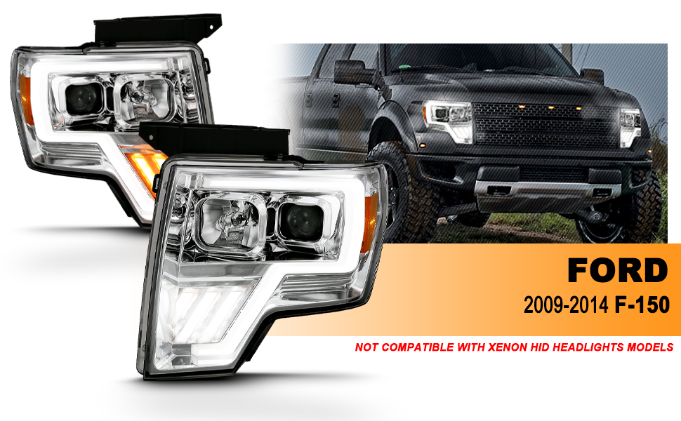 FORD F-150 09-13 PROJECTOR LIGHT BAR STYLE SWITCHBACK HEADLIGHTS G4 CHROME AMBER