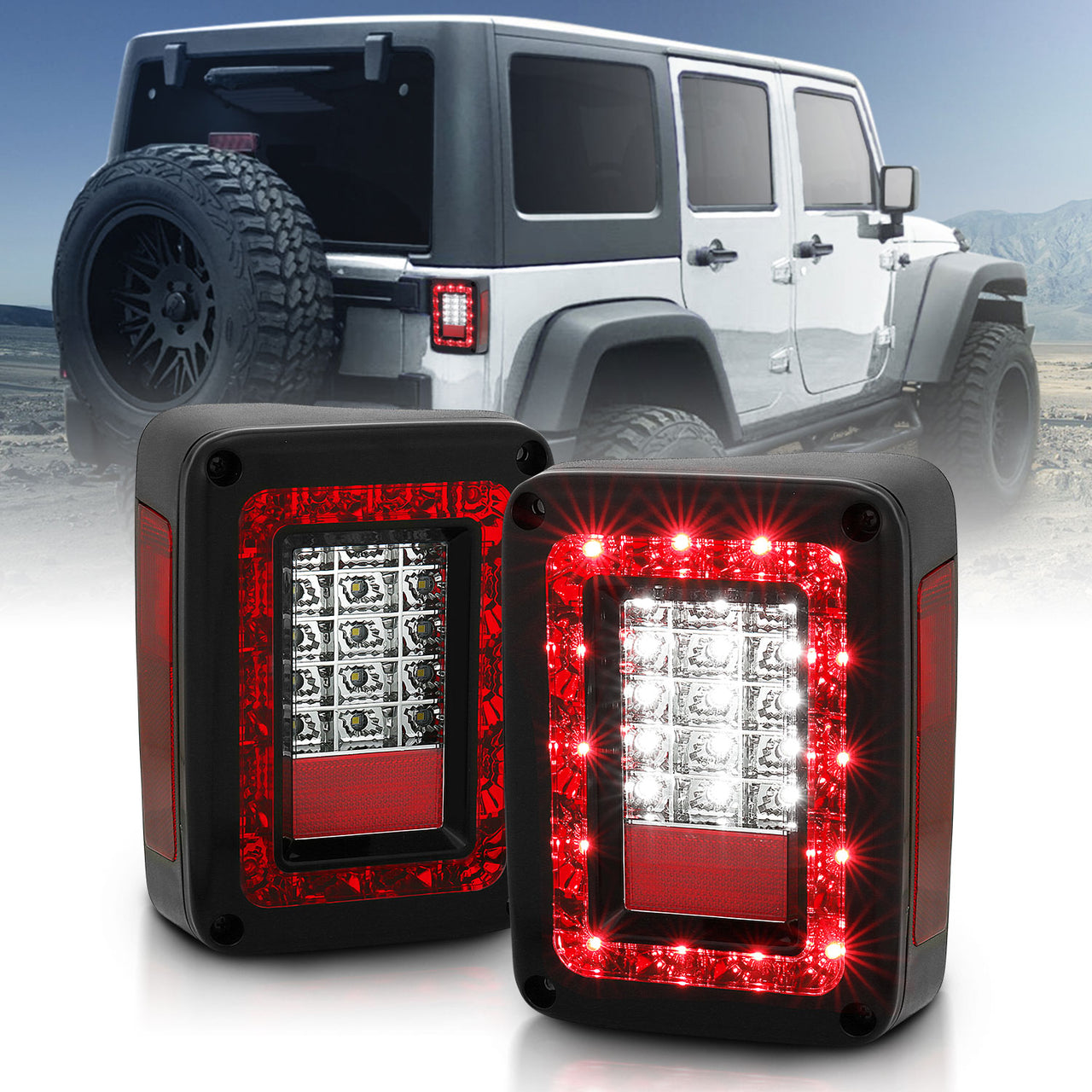 JEEP WRANGLER 07-10 LED TAIL LIGHTS G2  RED/CLEAR