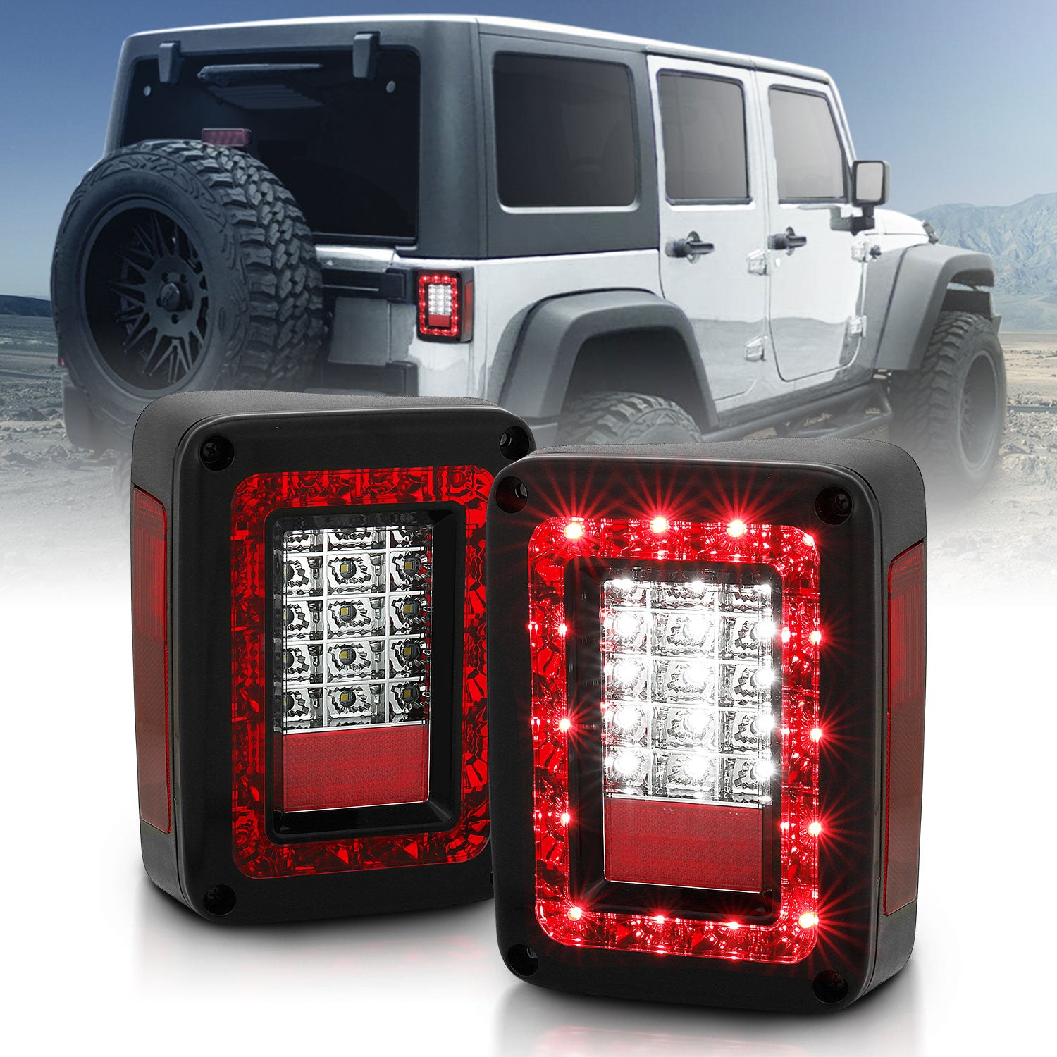 JEEP WRANGLER 07-10 LED TAIL LIGHTS G2  RED/CLEAR