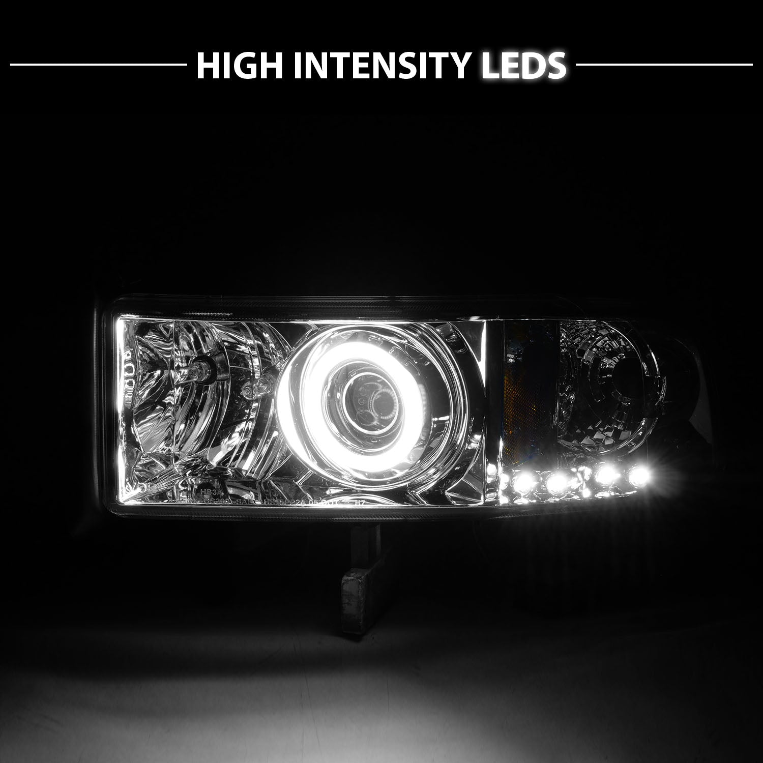 DODGE RAM 94-01 PROJECTOR HEADLIGHTS HALO CHROME CLEAR AMBER (RX HALO)