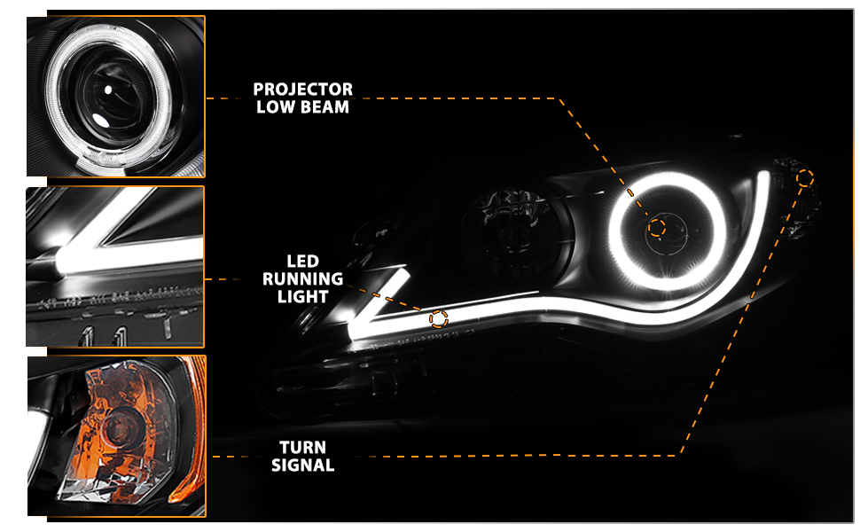 TOYOTA CAMRY 12-13 PROJECTOR HEADLIGHTS HALO BLACK CLEAR AMBER