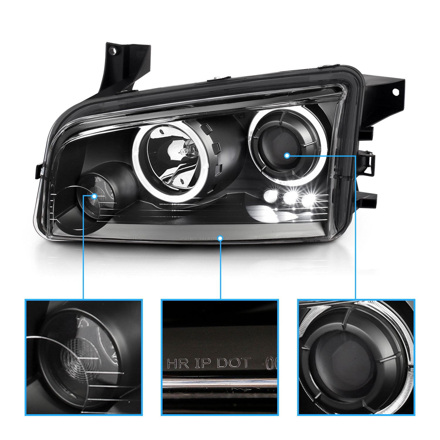 DODGE CHARGER 06-08 PROJECTOR HEADLIGHTS HALO BLACK CLEAR