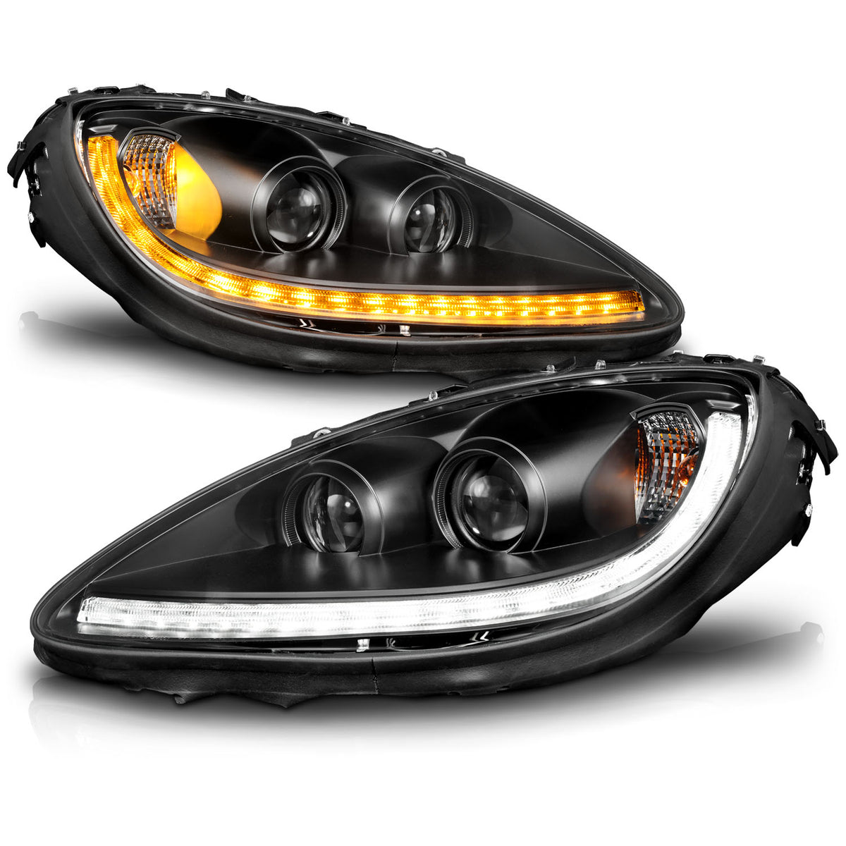 CHEVY CORVETTE 05-13 PROJECTOR SEQUENTIAL LIGHT BAR HEADLIGHTS BLACK AMBER(W/ DRL)(W/O HID KITS)