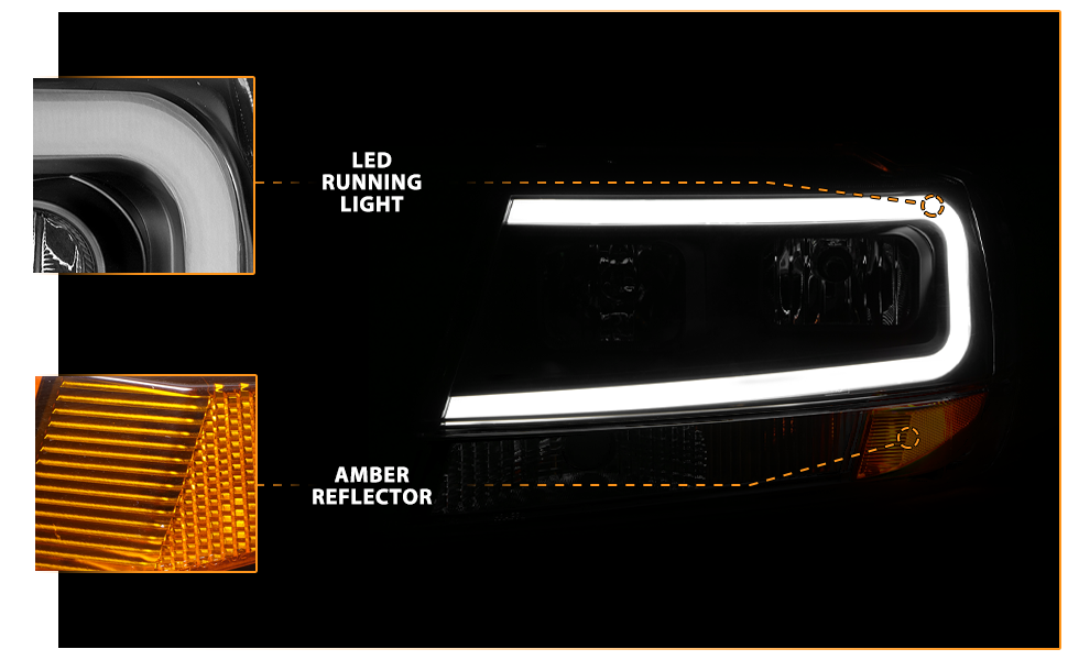 JEEP GRAND CHEROKEE 99-04 HEADLIGHTS BLACK AMBER (W/ C LIGHT BAR)