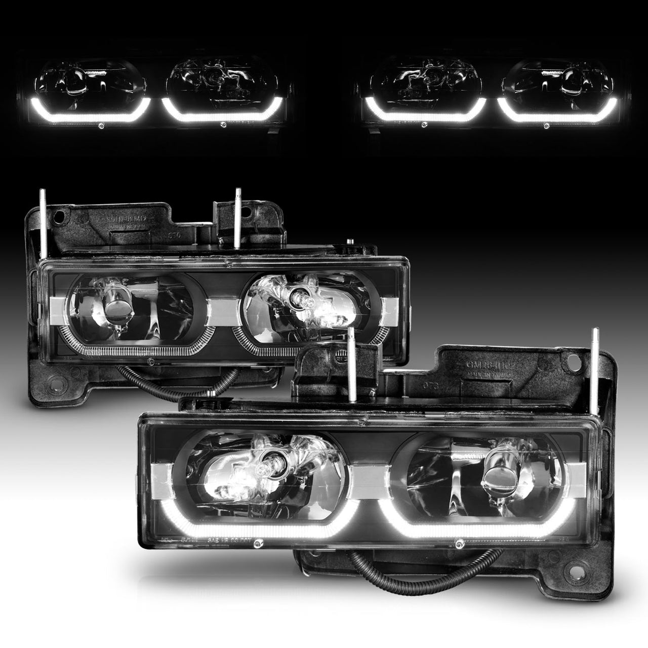 CHEVY FULLSIZE 88-98 LOW-BROW STYLE CRYSTAL HEADLIGHTS BLACK CLEAR