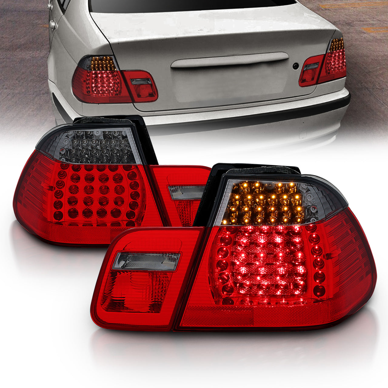 BMW 3 SERIES E46 99-01 4DR LED TAIL LIGHTS RED/SMOKE  4PCS