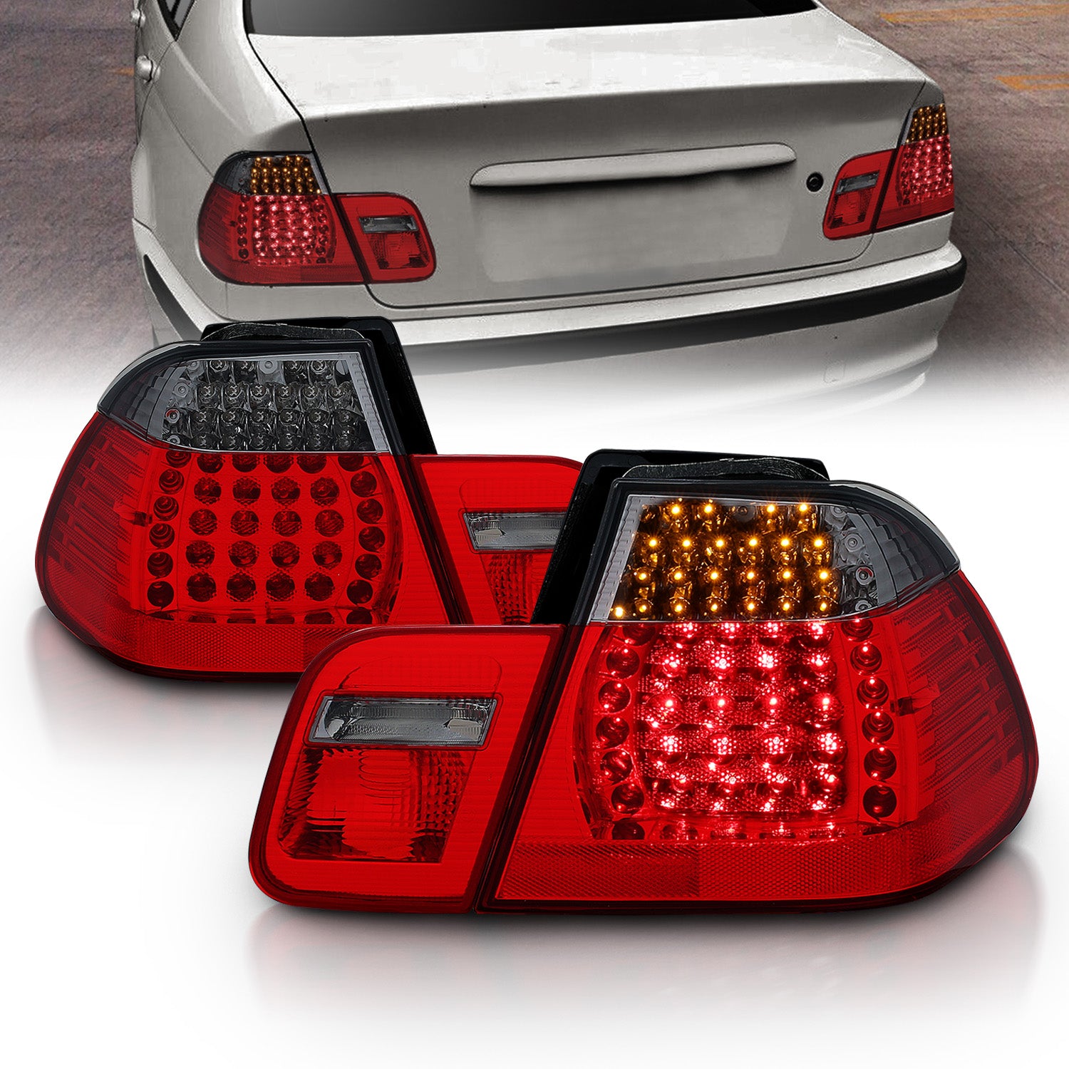 BMW 3 SERIES E46 99-01 4DR LED TAIL LIGHTS RED/SMOKE  4PCS