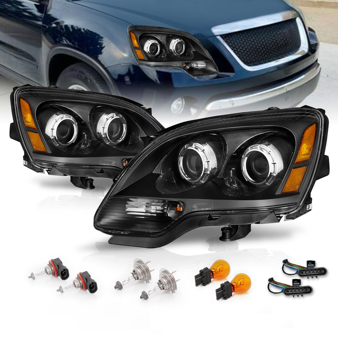 GMC ACADIA 07-12 PROJECTOR HEADLIGHTS BLACK AMBER (OE STYLE)