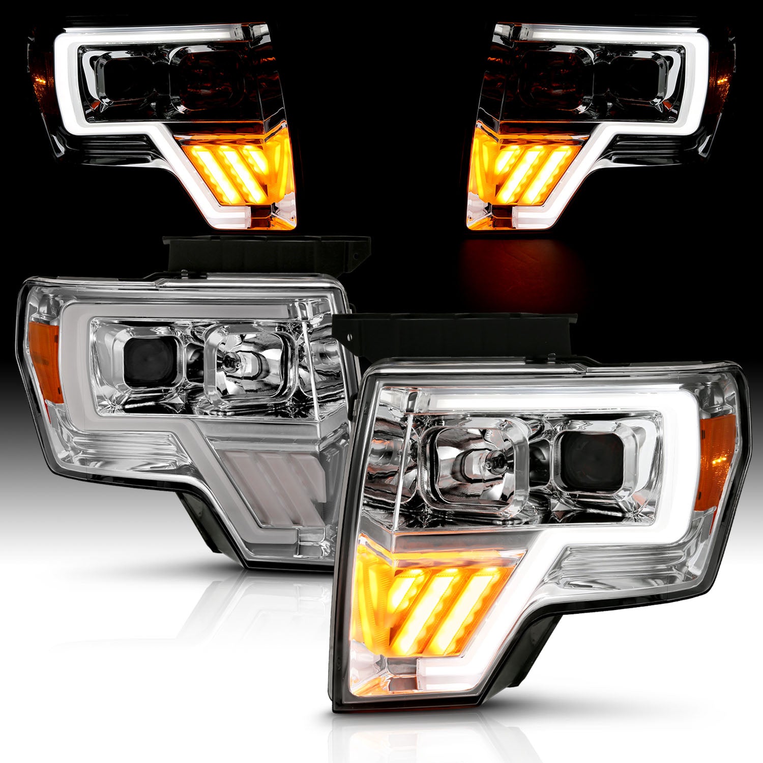 FORD F-150 09-13 PROJECTOR LIGHT BAR STYLE HEADLIGHTS G4 CHROME AMBER