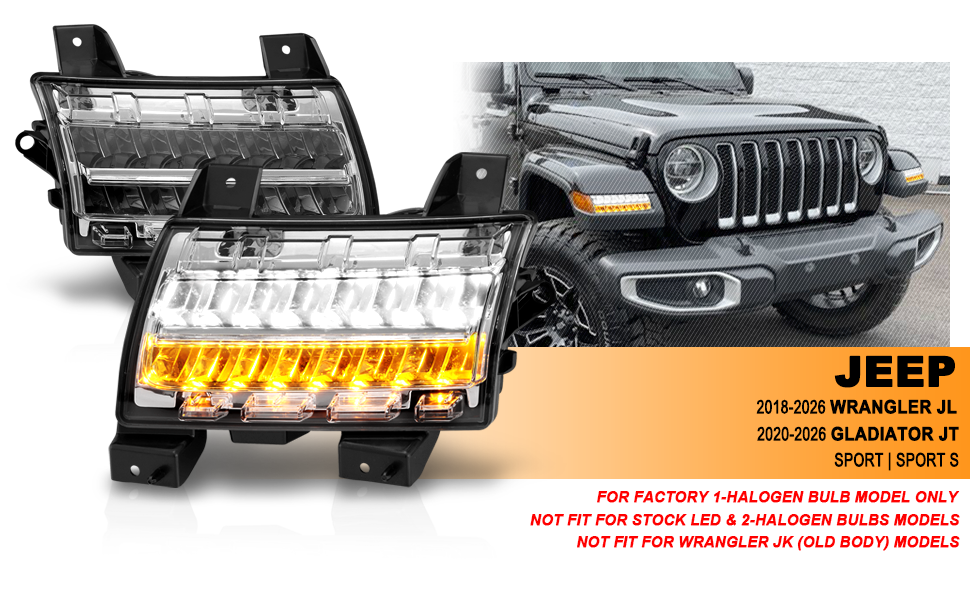 JEEP WRANGLER 18-21 / GLADIATOR 20 LED SIDE MARKERS CHROME  (SEQUENTIAL SIGNAL) (FOR SPORT, SPORT S MODEL/BULB TYPE)