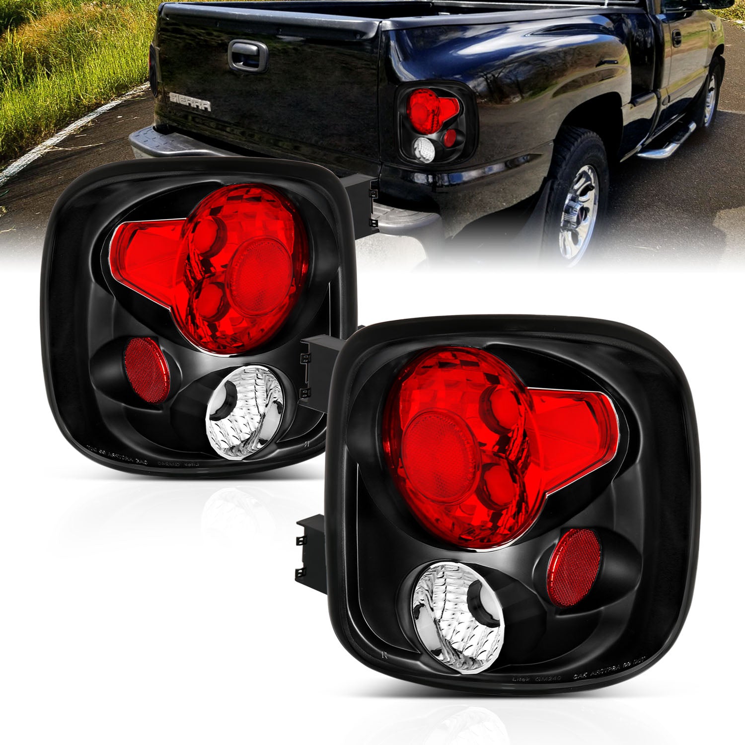 CHEVY SILVERADO/SIERRA STEPSIDE 99-02 TAIL LIGHTS BLACK