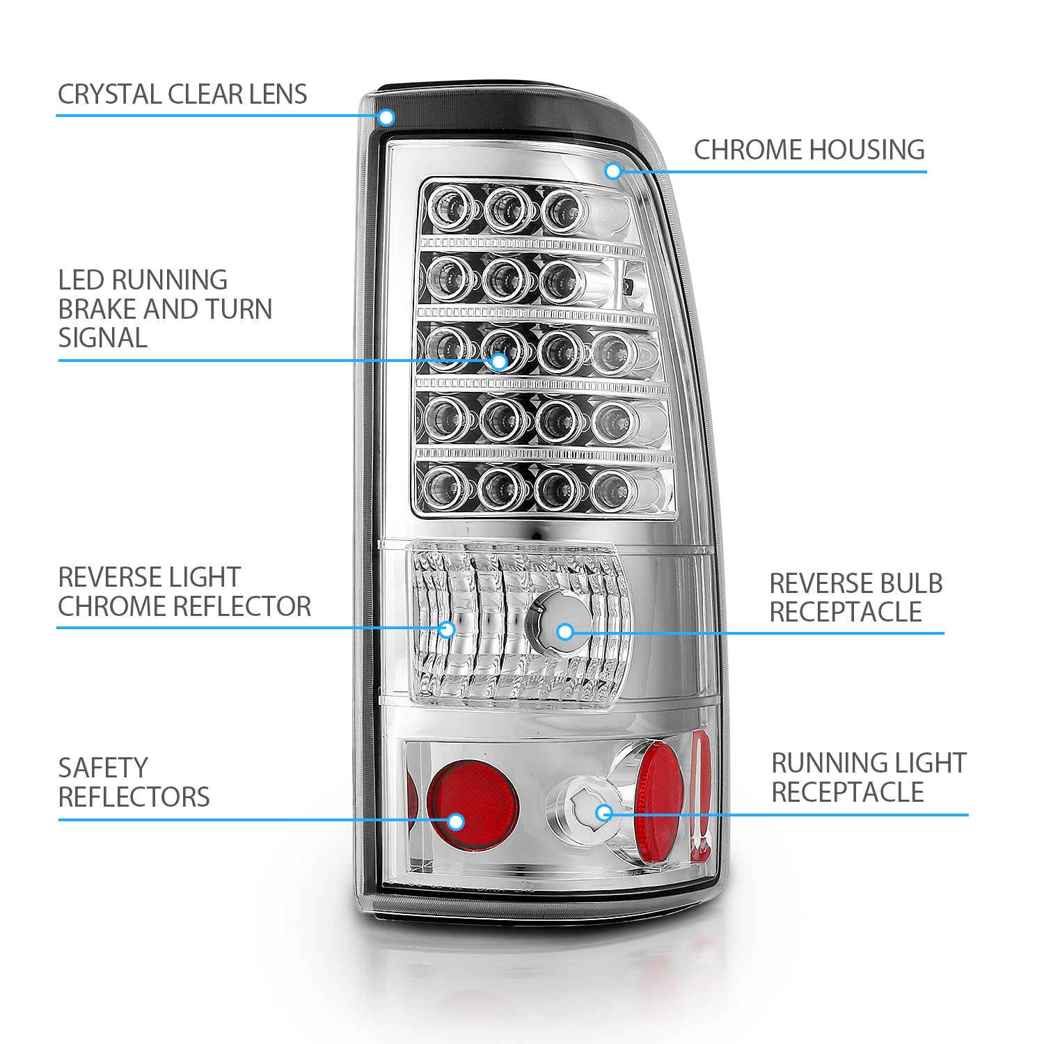 CHEVY SILVERADO 03-07 (1500/2500 SERIES 2003 & 1500/2500/3500 SRW SERIES 04-07) LED TAIL LIGHTS CHROME (4 HOLE)