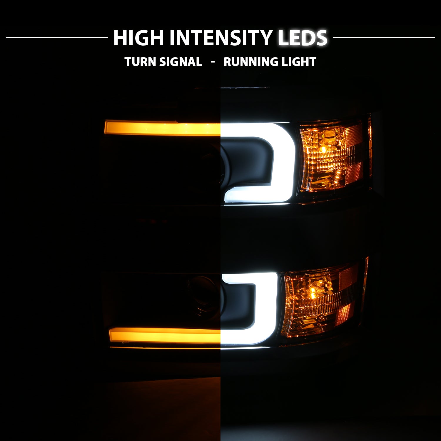 CHEVY SILVERADO 2500HD/3500HD 15-17 PROJECTOR LIGHT BAR STYLE SWITCHBACK HEADLIGHTS BLACK AMBER (CHROME RIM)