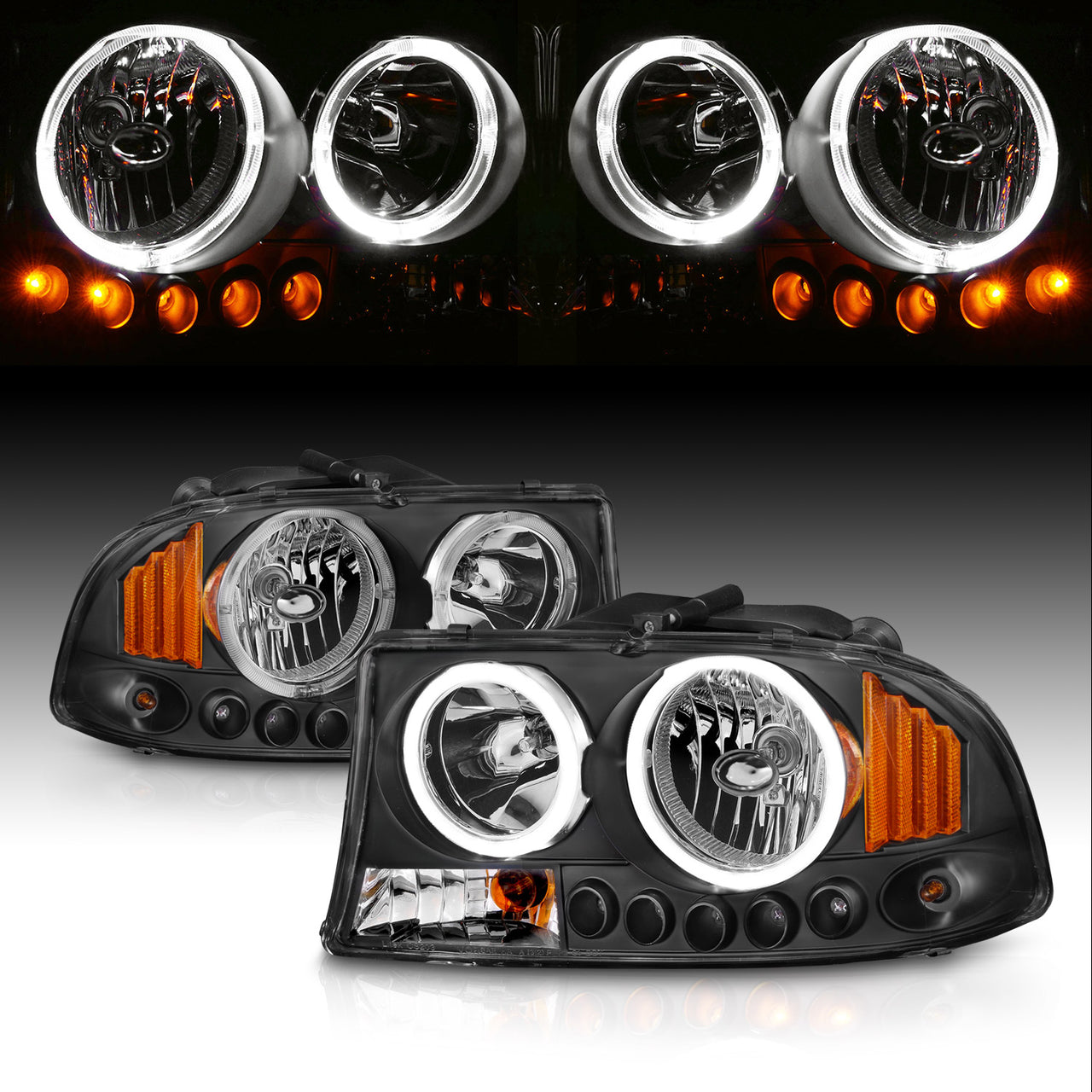 DODGE DAKOTA/DURANGO 97-04/98-03 1PC HEADLIGHTS HALO BLACK W/ AMBER