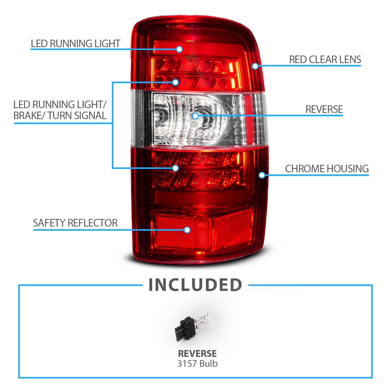 CHEVY TAHOE/SUBURBAN/GMC DENALI 00-06 LED TAIL LIGHTS RED/CLEAR LENS CHROME HOUSING