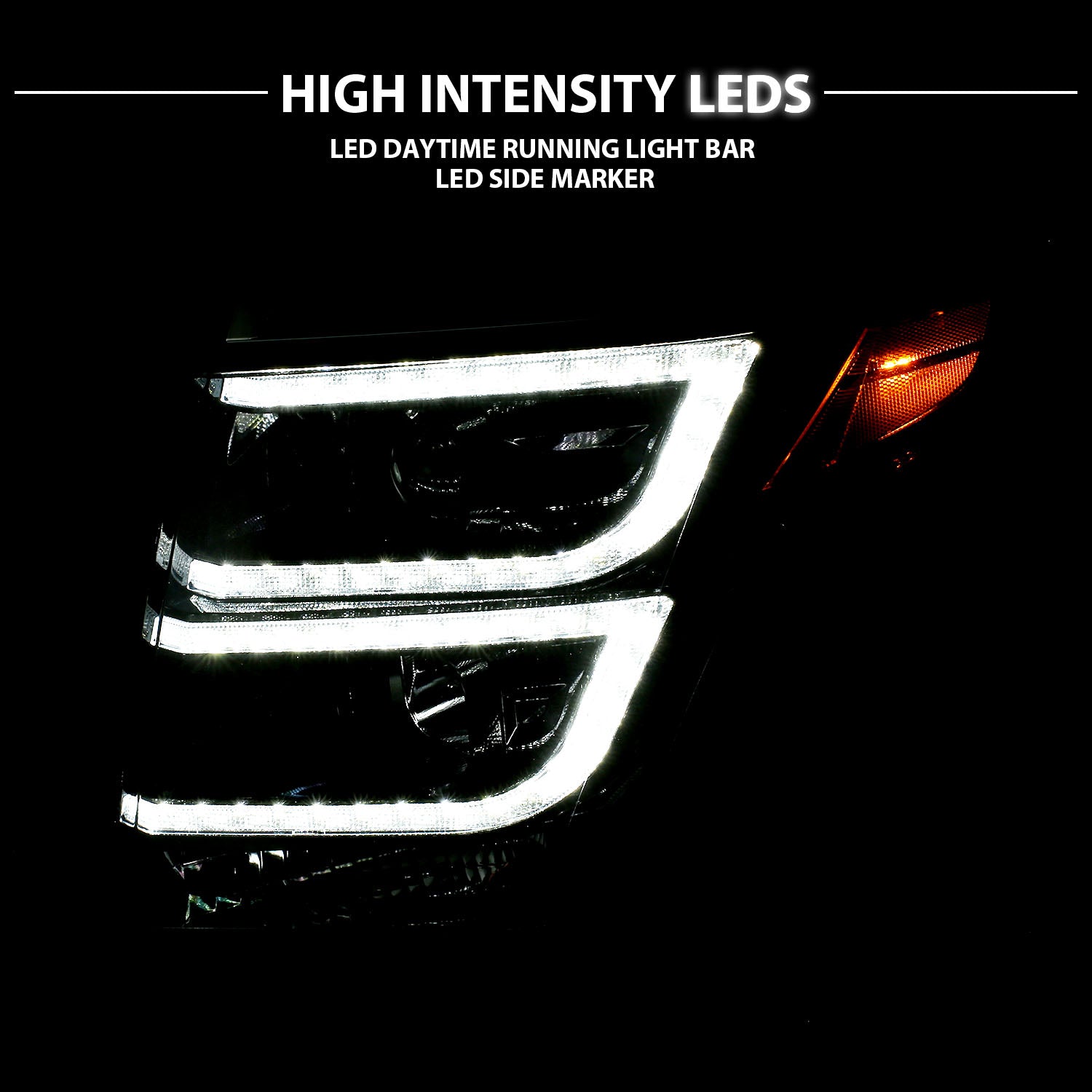 CHEVY TAHOE/SUBURBAN 15-19 PROJECTOR LIGHT BAR STYLE HEADLIGHTS BLACK AMBER (W/ DRL)