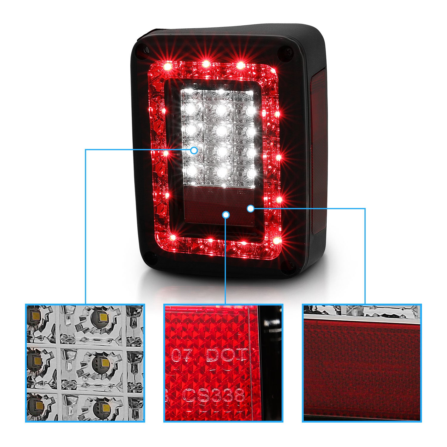 JEEP WRANGLER 07-10 LED TAIL LIGHTS G2 RED/SMOKE