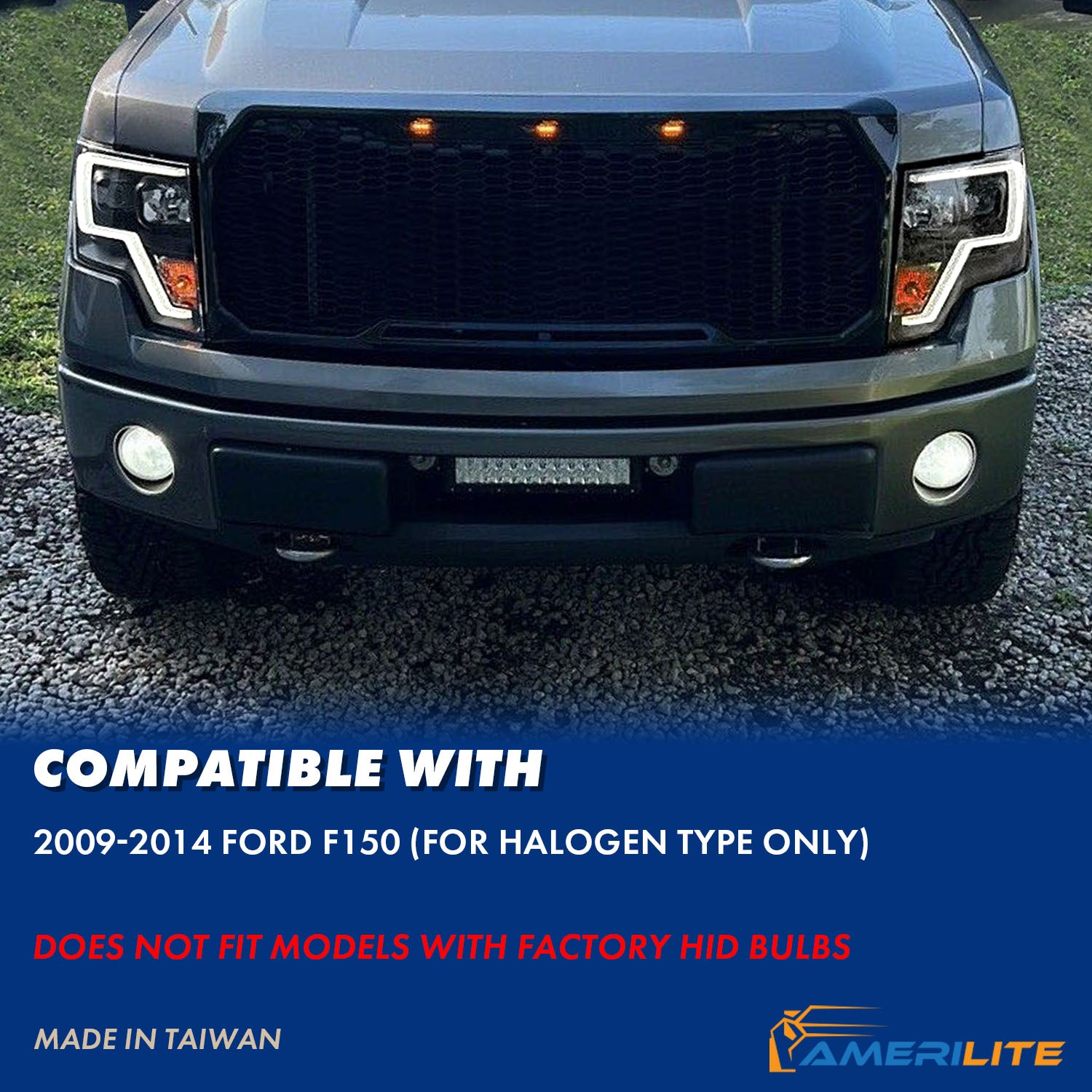 FORD F-150 09-13 PROJECTOR LIGHT BAR STYLE HEADLIGHTS BLACK AMBER